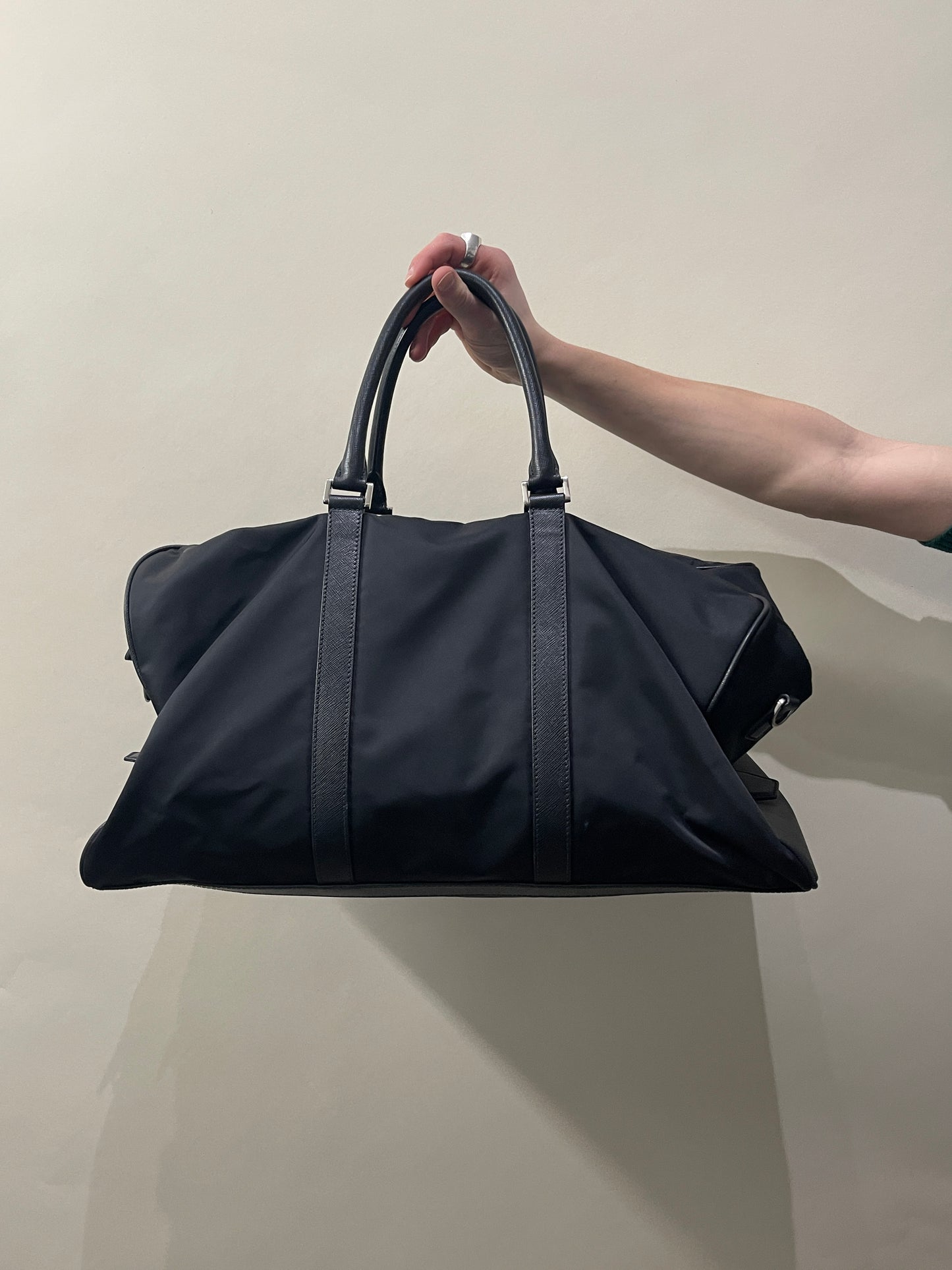 Prada Black Re-Nylon & Saffiano Leather Duffle Bag