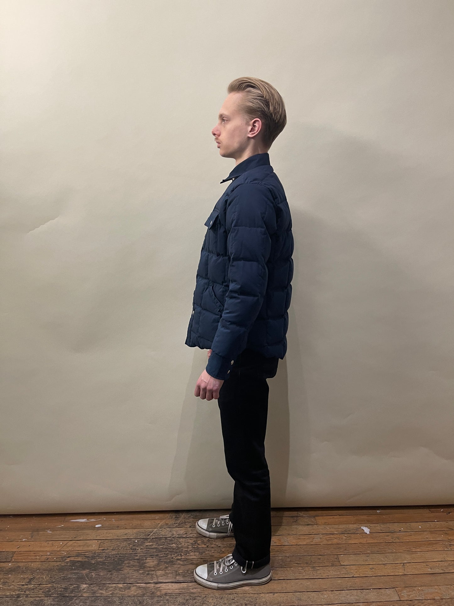 Crescent Down Works Navy Blue Down Filled Shirt Large - L