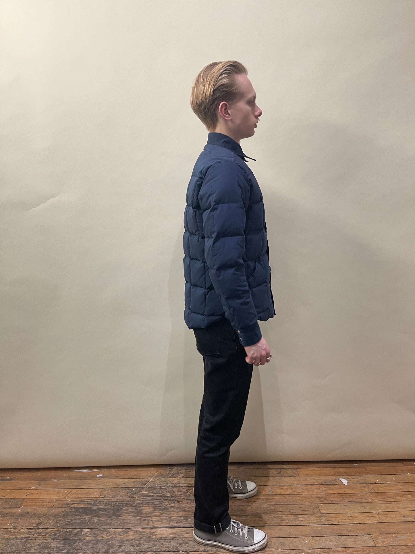 Crescent Down Works Navy Blue Down Filled Shirt Large - L