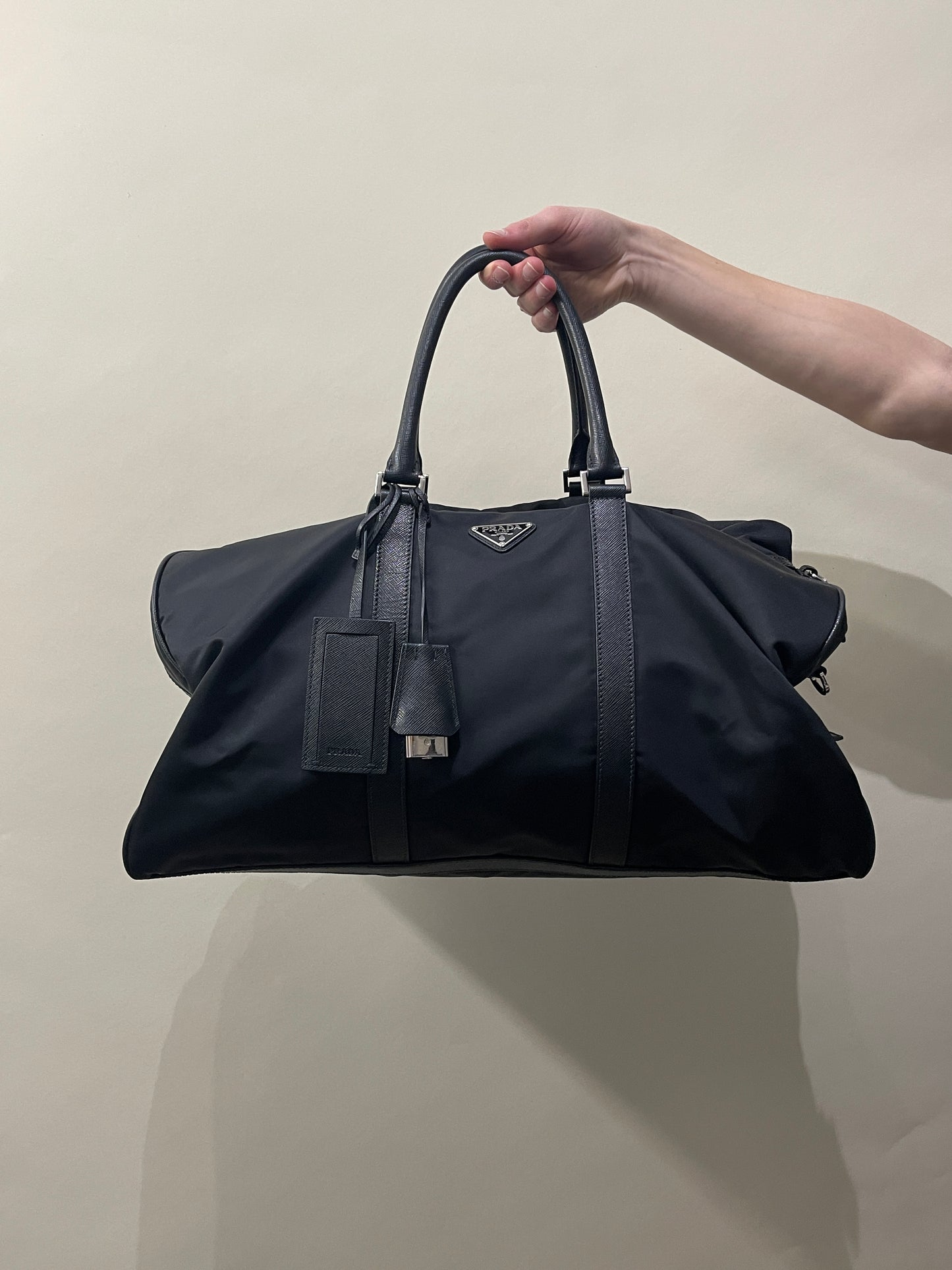 Prada Black Re-Nylon & Saffiano Leather Duffle Bag