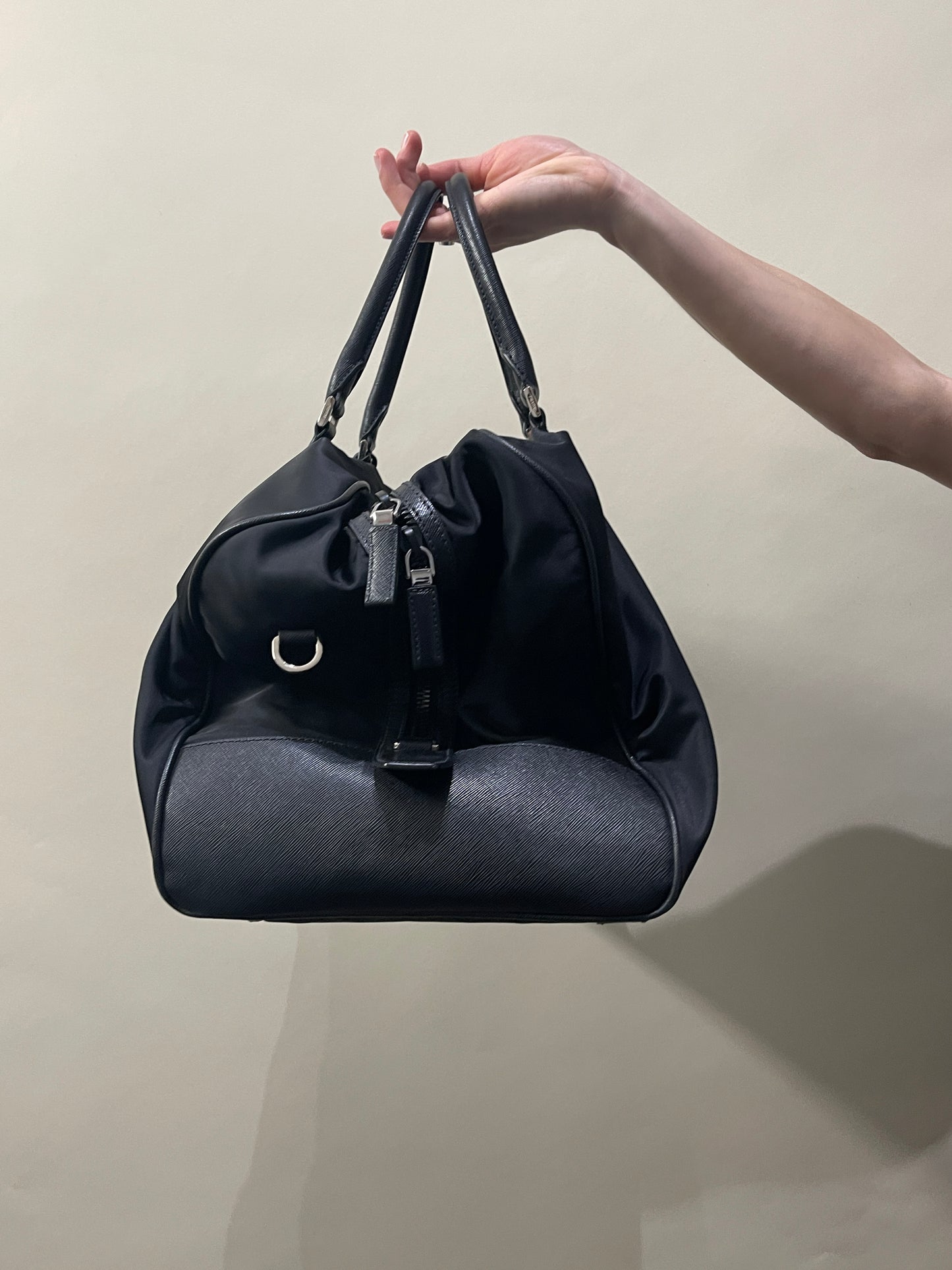 Prada Black Re-Nylon & Saffiano Leather Duffle Bag