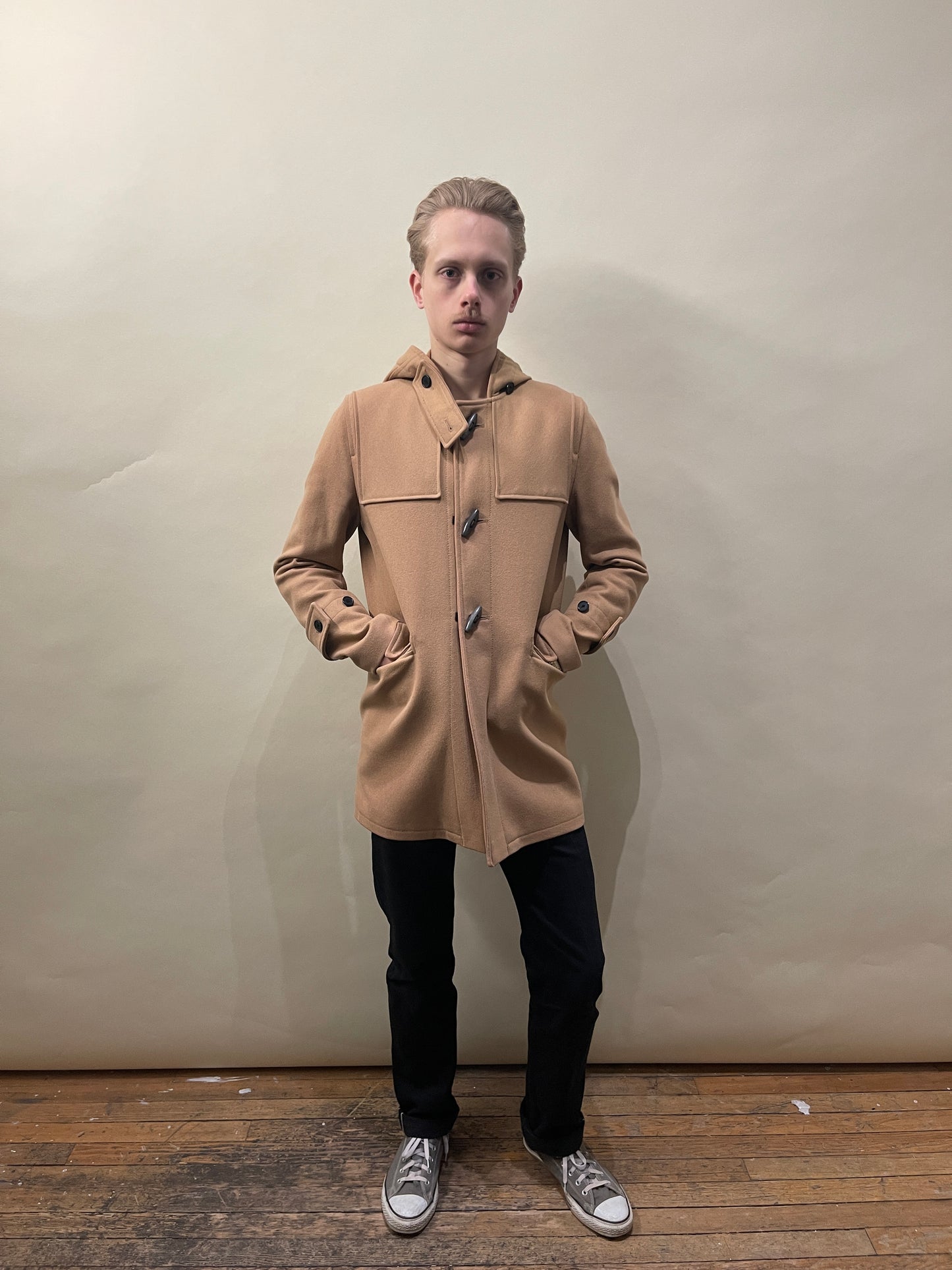 Sandro Camel Wool Cashmere Blend Hooded Duffle Coat Small - S