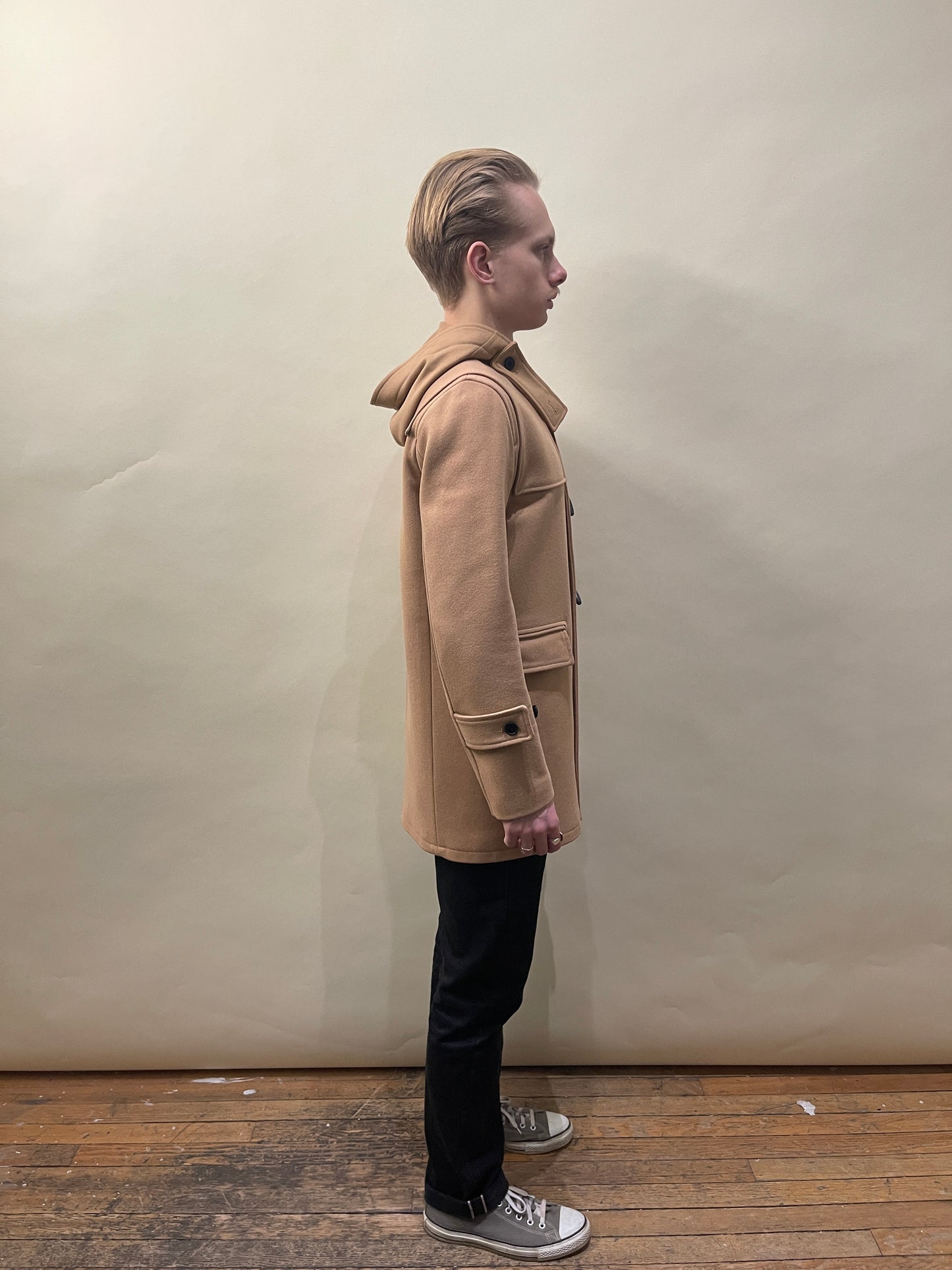 Sandro Camel Wool Cashmere Blend Hooded Duffle Coat Small - S
