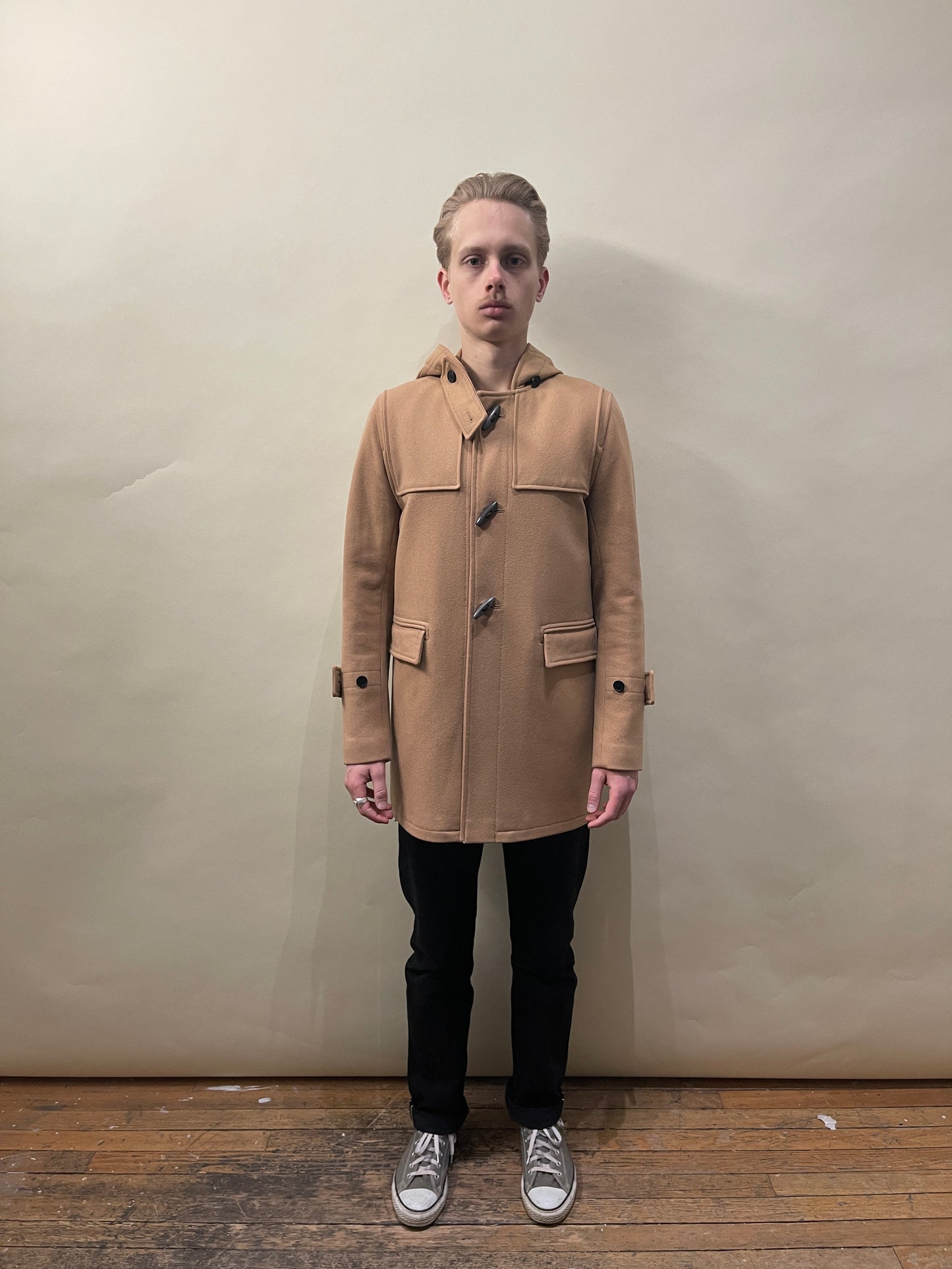 Sandro Camel Wool Cashmere Blend Hooded Duffle Coat Small - S