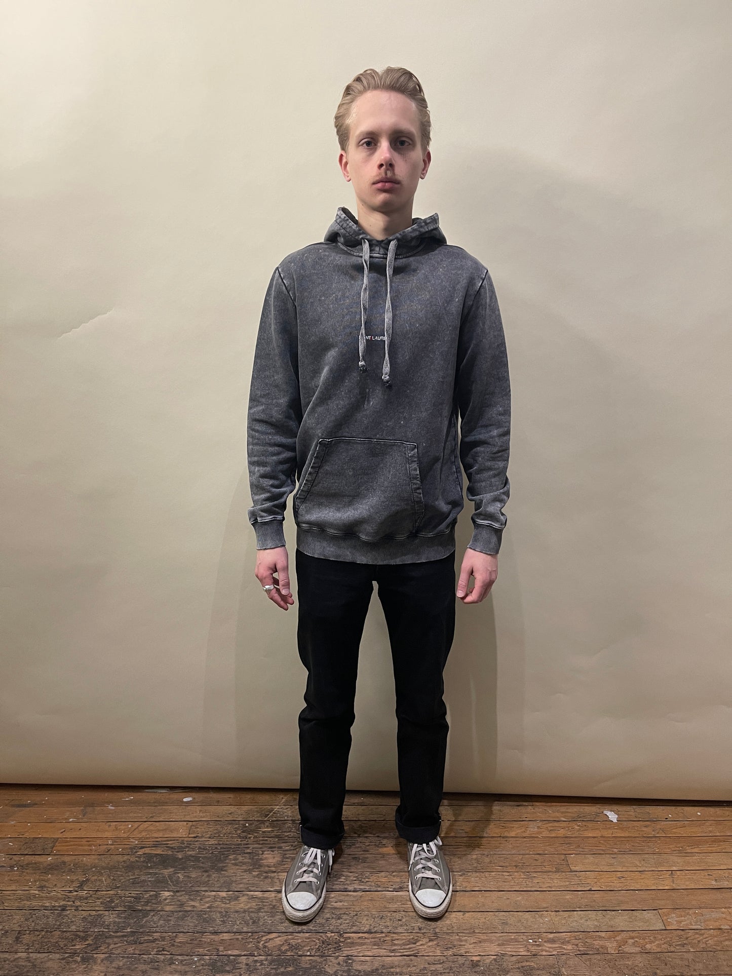 Saint Laurent Faded Grey Small Chest Logo Hoodie Extra Small - XS