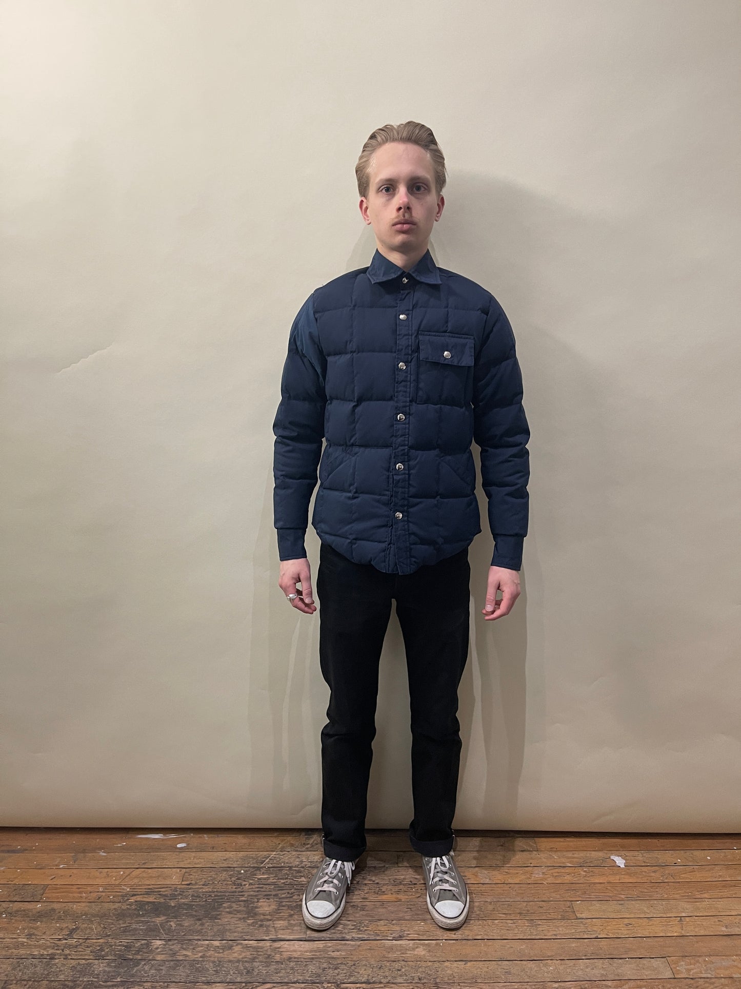 Crescent Down Works Navy Blue Down Filled Shirt Large - L