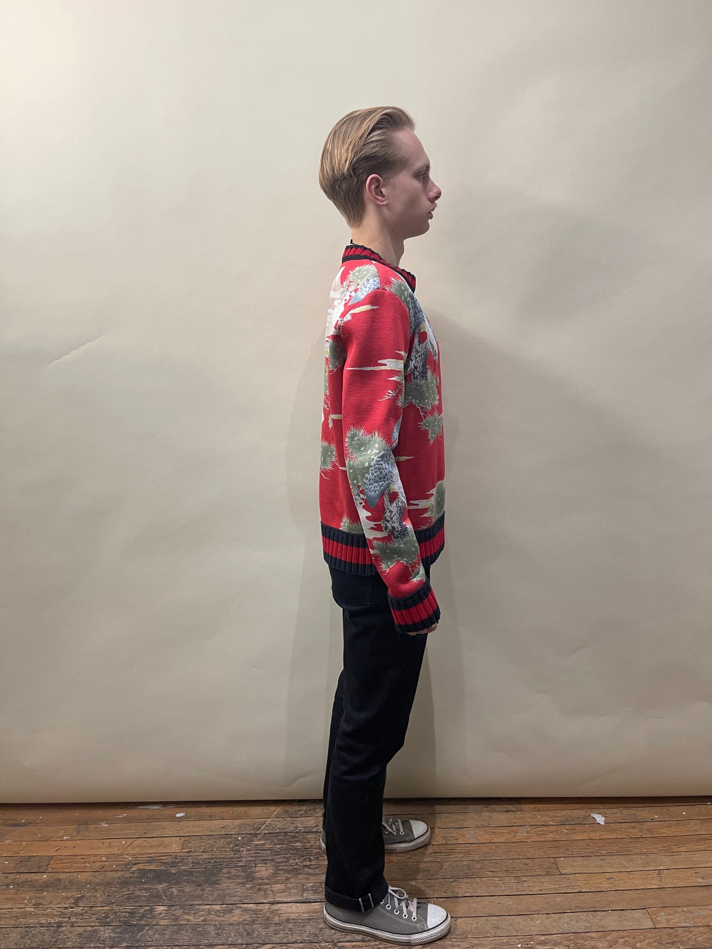 Gucci Red, Green, Khaki Printed Modal Crewneck Sweater Medium - M