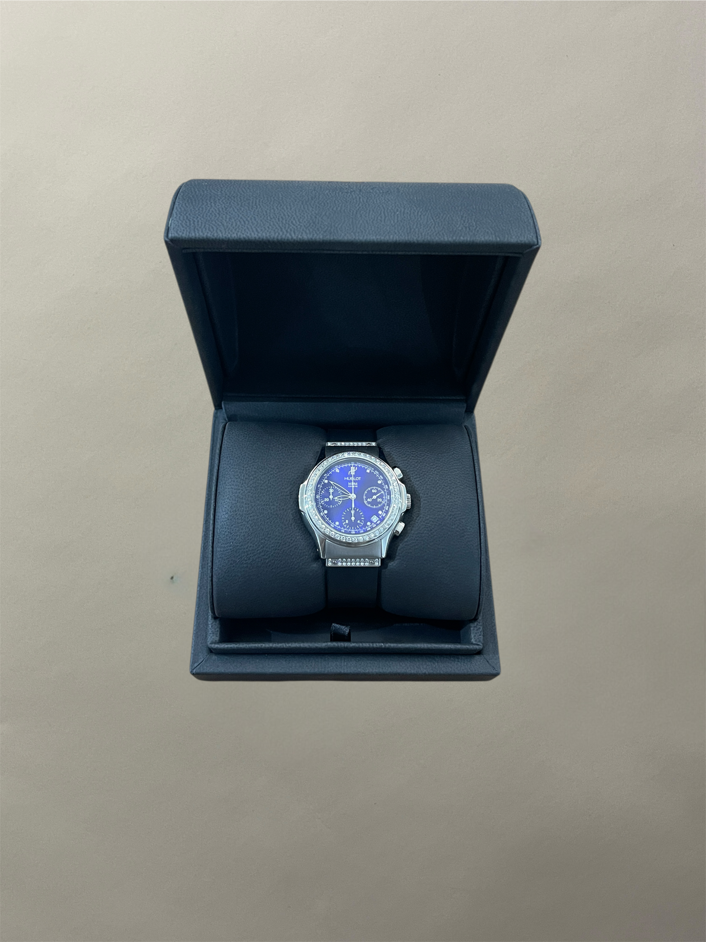 Hublot Silver & Blue Elegant MDM Chronograph Watch 40mm