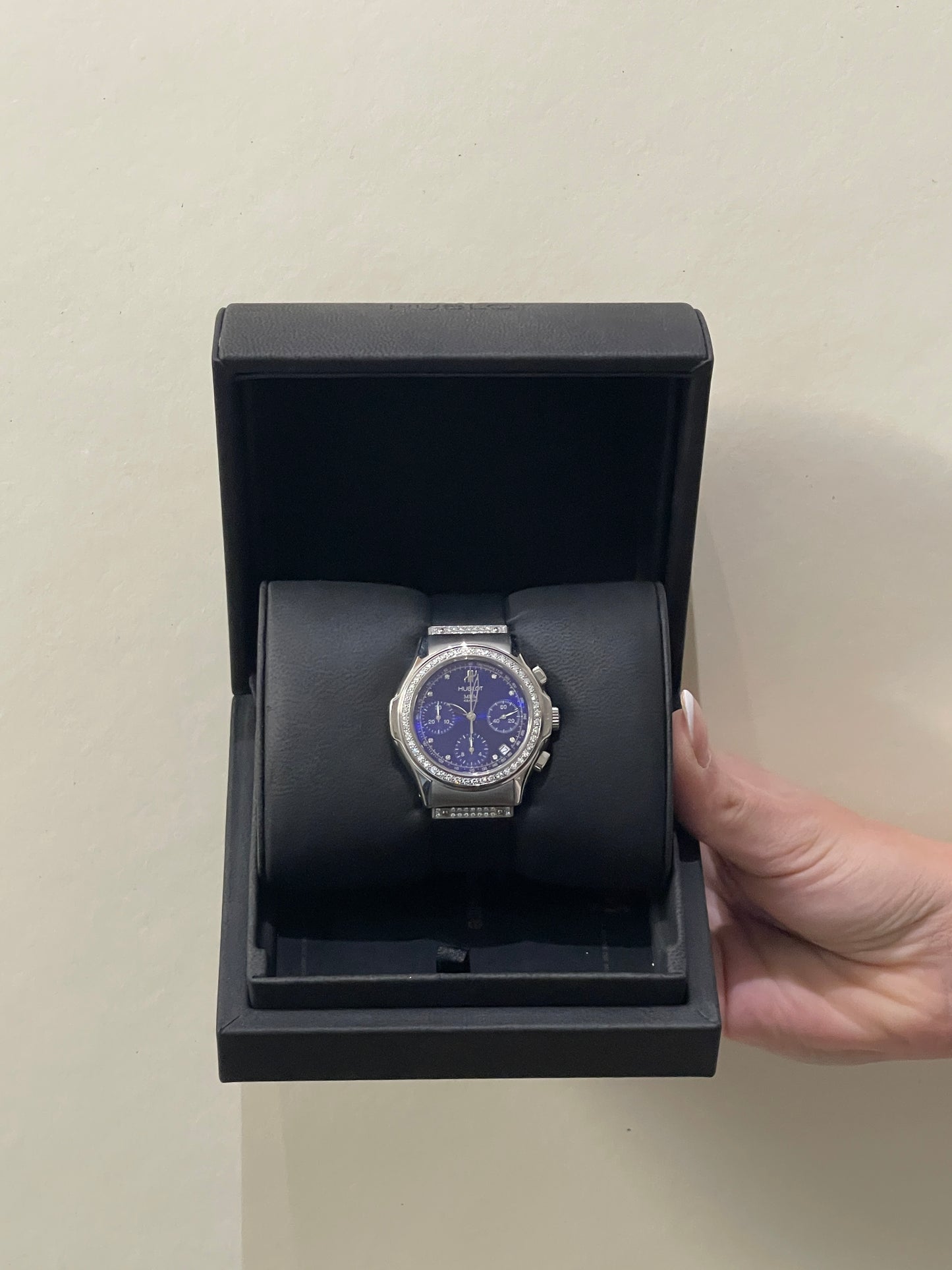 Hublot Silver & Blue Elegant MDM Chronograph Watch 40mm