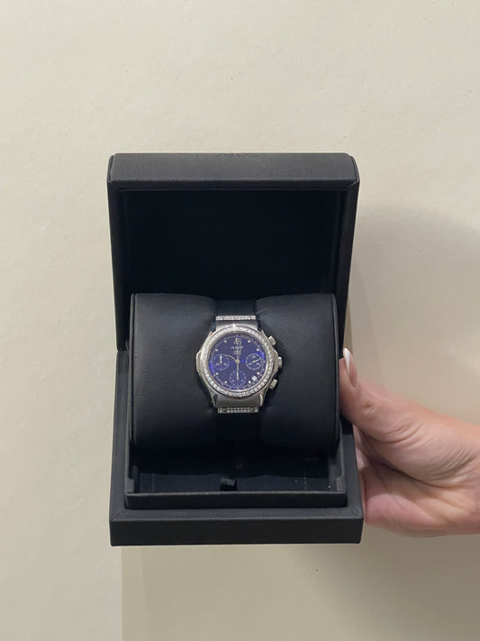 Hublot Silver & Blue Elegant MDM Chronograph Watch 40mm