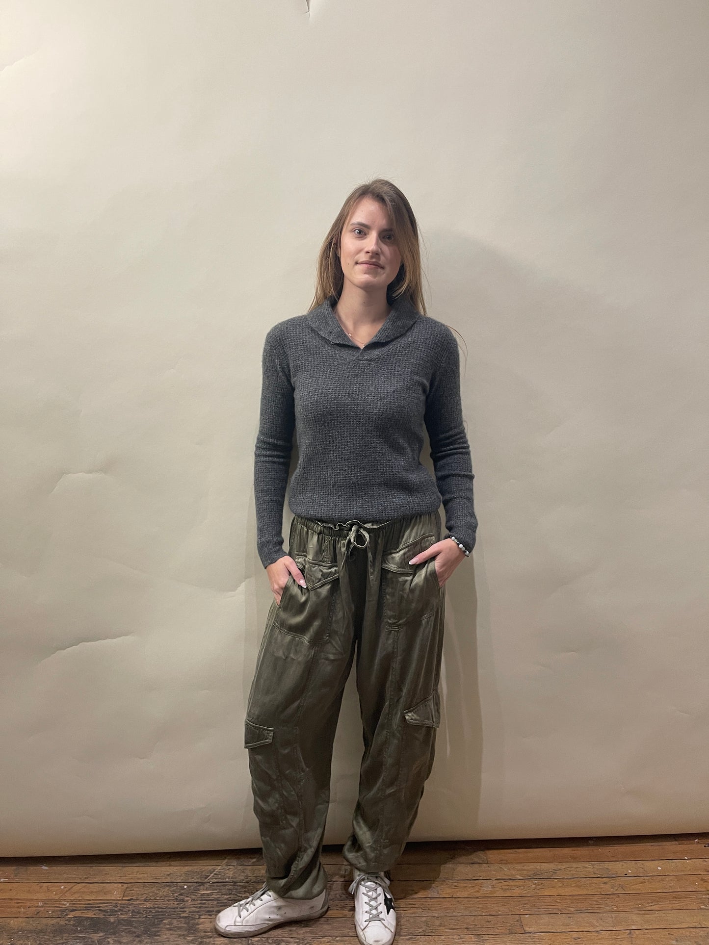 Ganni Army Green Viscose Baggy Cargo Pants 44