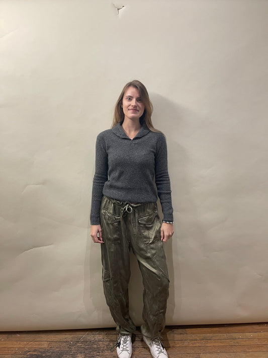 Ganni Army Green Viscose Baggy Cargo Pants 44