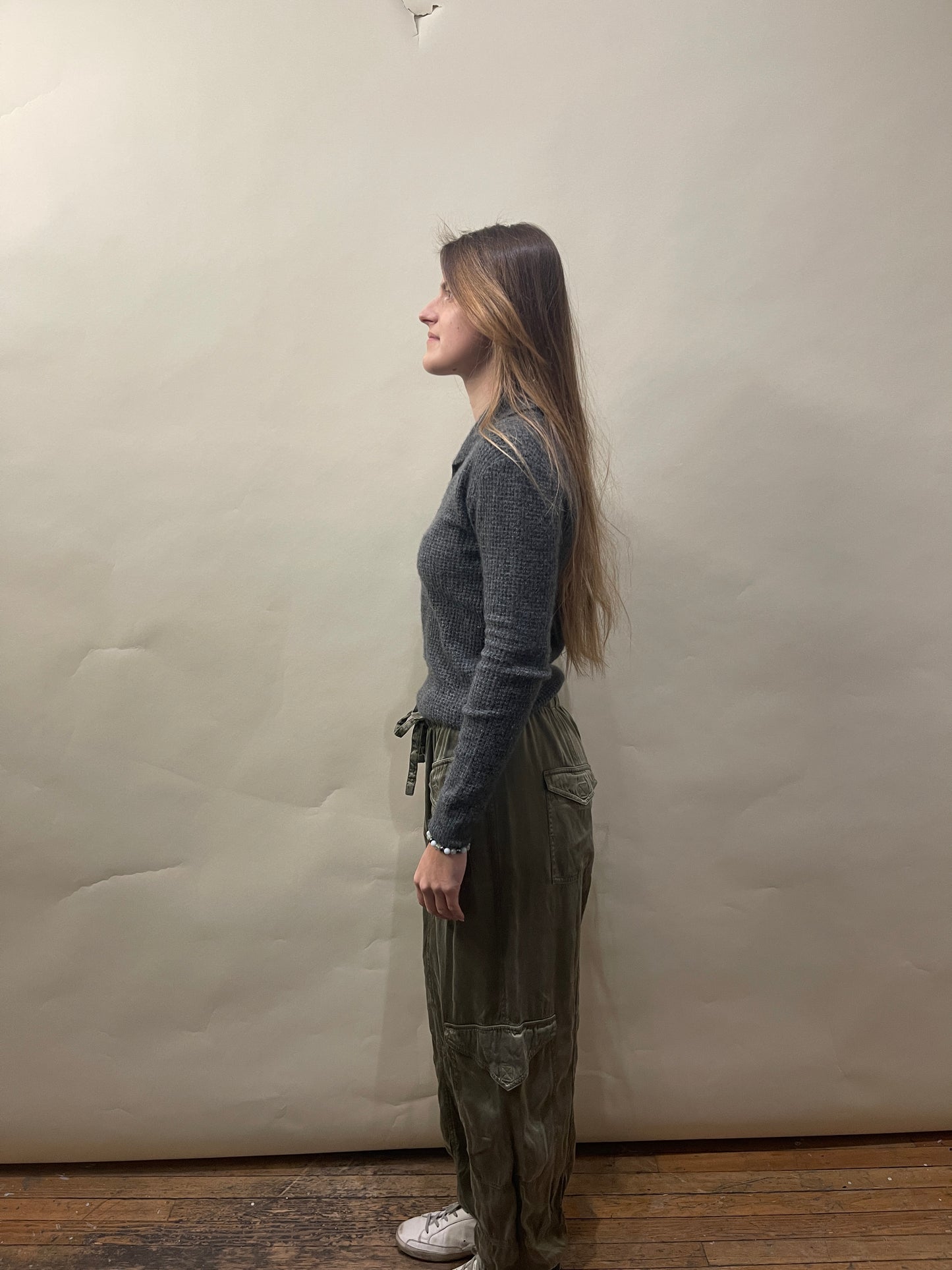 Ganni Army Green Viscose Baggy Cargo Pants 44