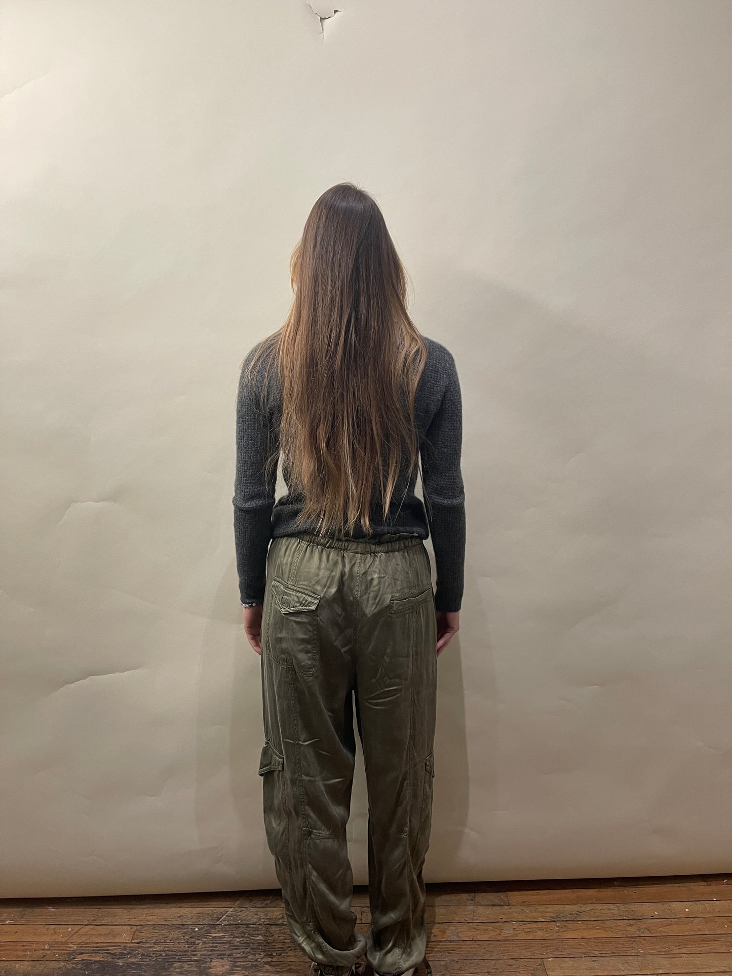 Ganni Army Green Viscose Baggy Cargo Pants 44