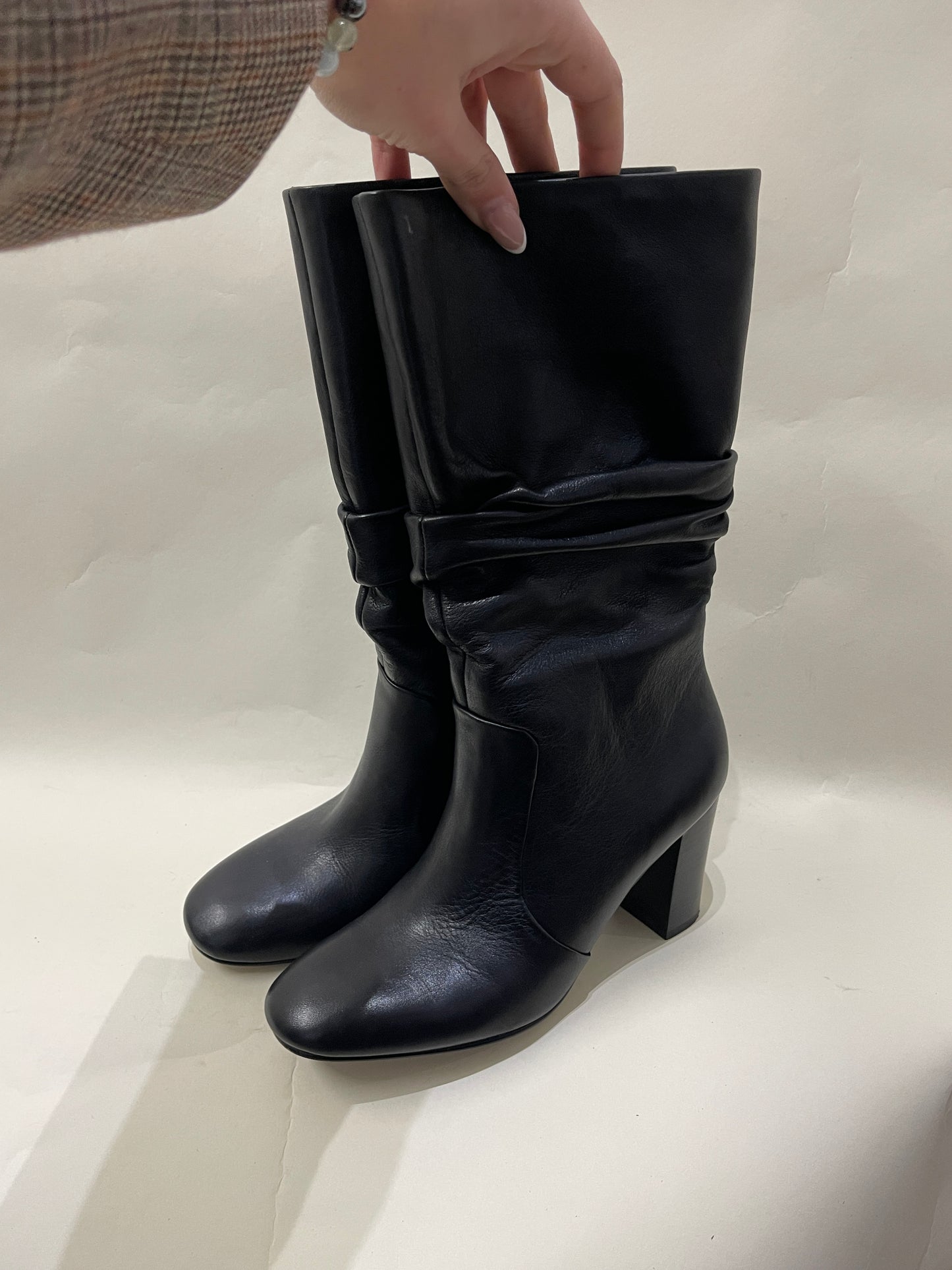 Johnston & Murphy Black Leather Stacked Calf Boots 5.5 M / 7 W