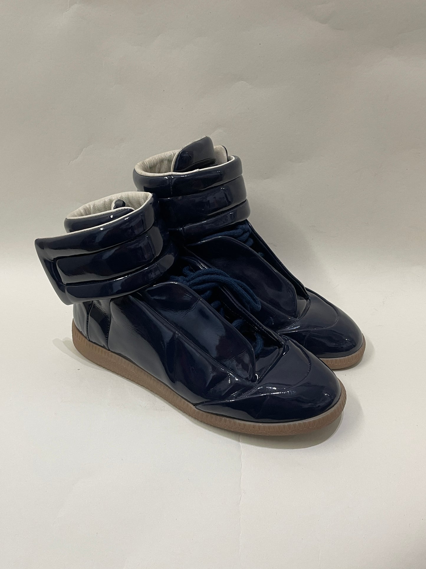 Maison Margiela Navy Blue Patent Leather Future Hi Sneakers 3.5 M / 5 W