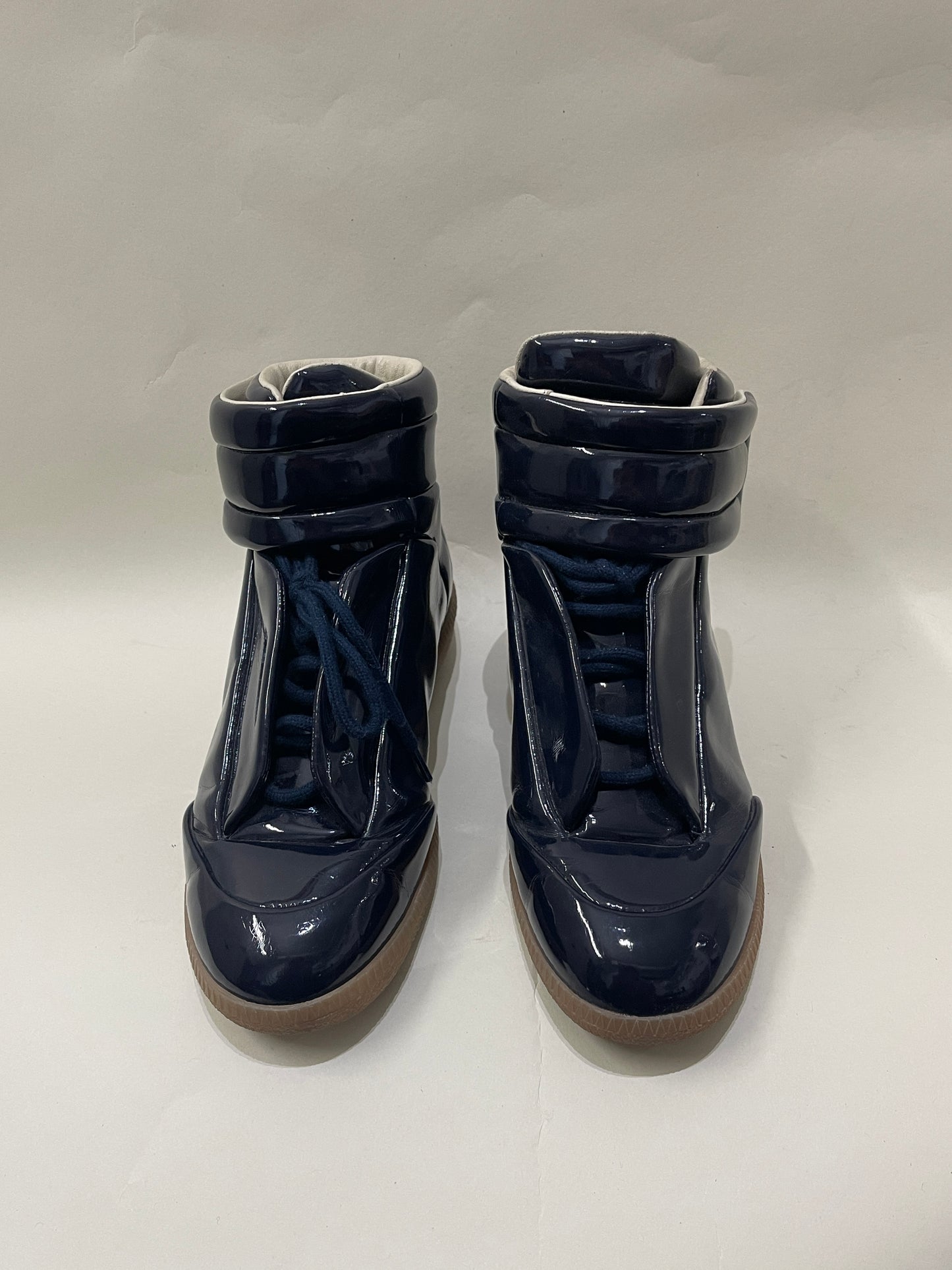 Maison Margiela Navy Blue Patent Leather Future Hi Sneakers 3.5 M / 5 W