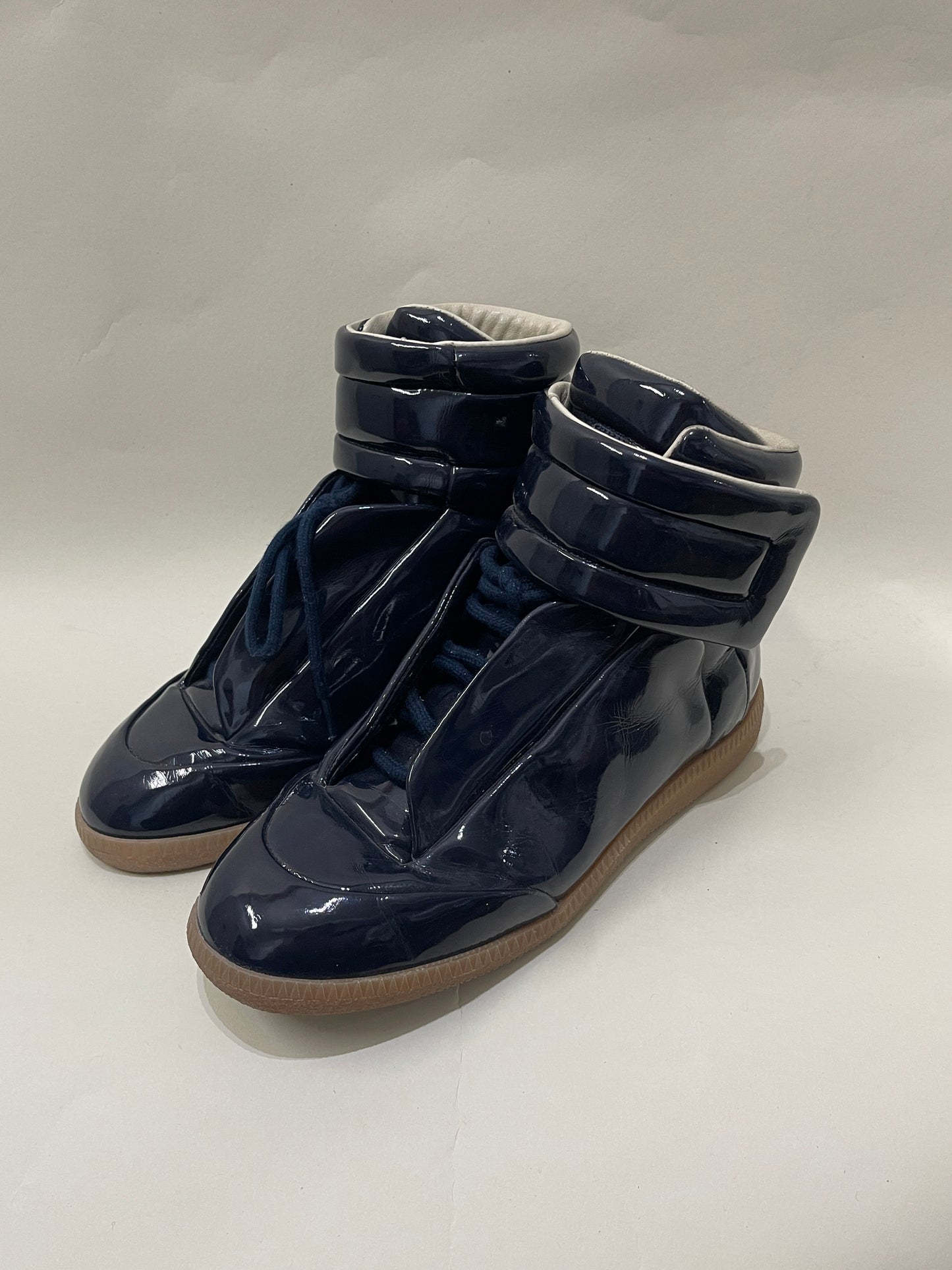 Maison Margiela Navy Blue Patent Leather Future Hi Sneakers 3.5 M / 5 W