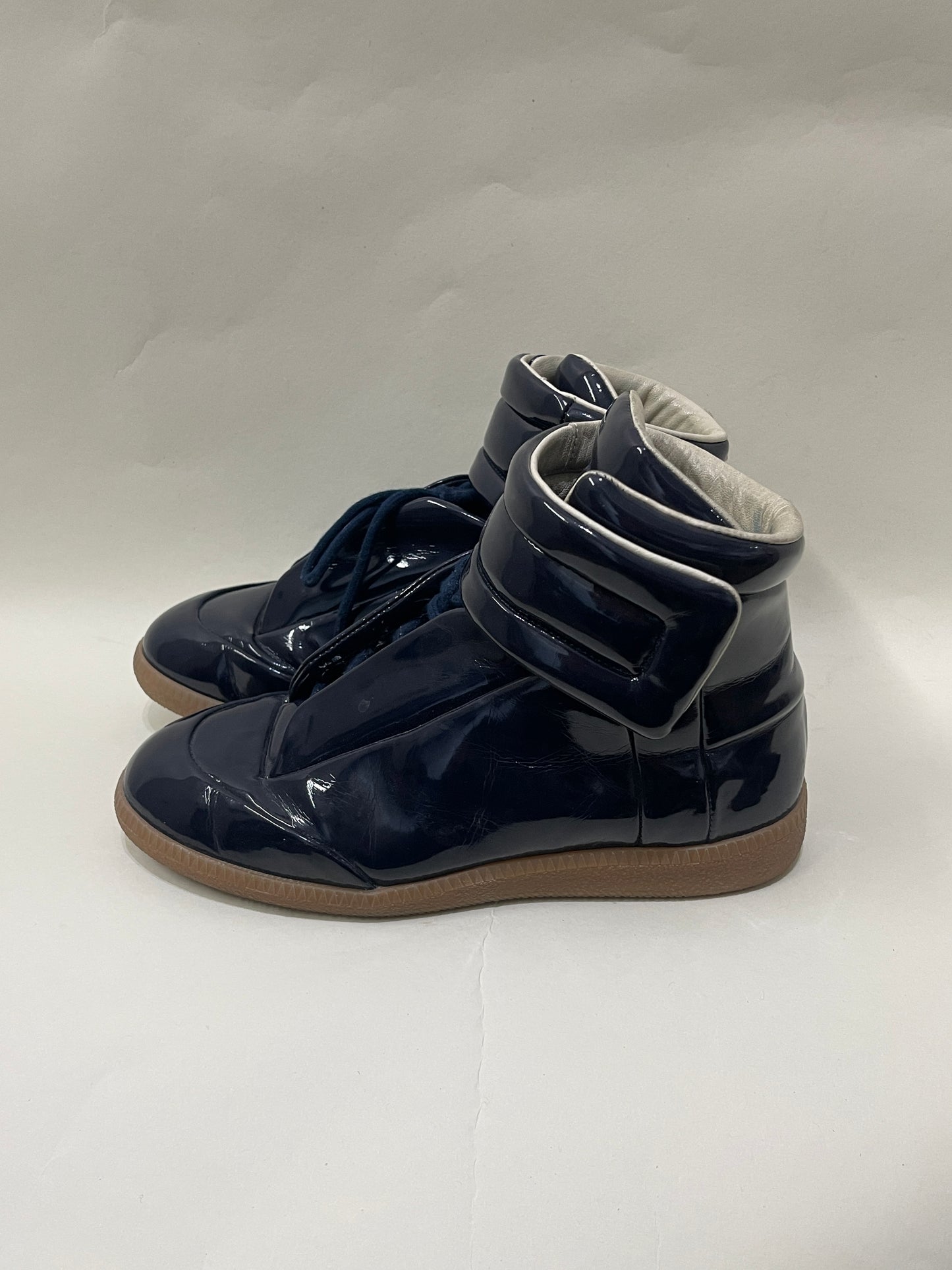 Maison Margiela Navy Blue Patent Leather Future Hi Sneakers 3.5 M / 5 W