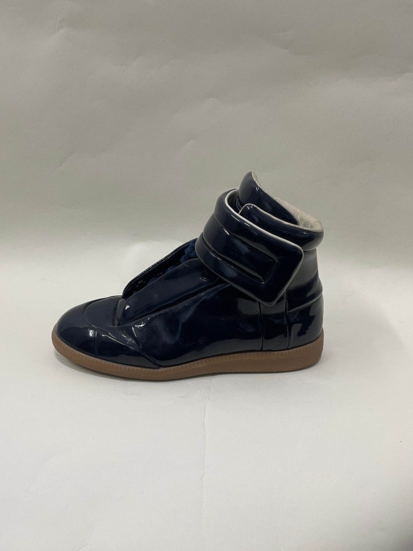 Maison Margiela Navy Blue Patent Leather Future Hi Sneakers 3.5 M / 5 W