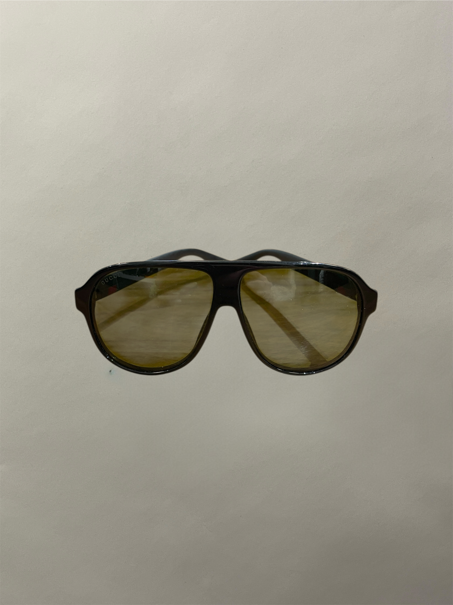 Gucci Black Acetate Rounded Aviator Style Sunglasses