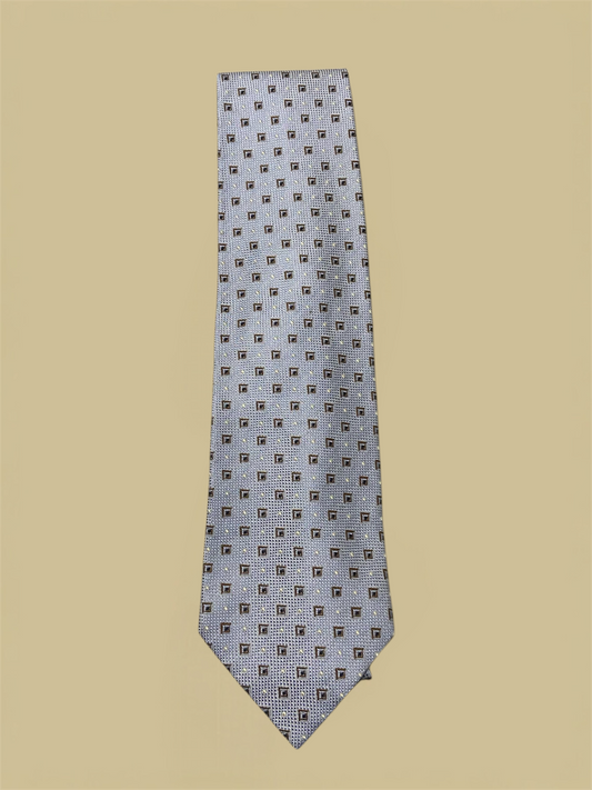 Hugo Boss Gold & Blue Postcard Pattern Silk Tie