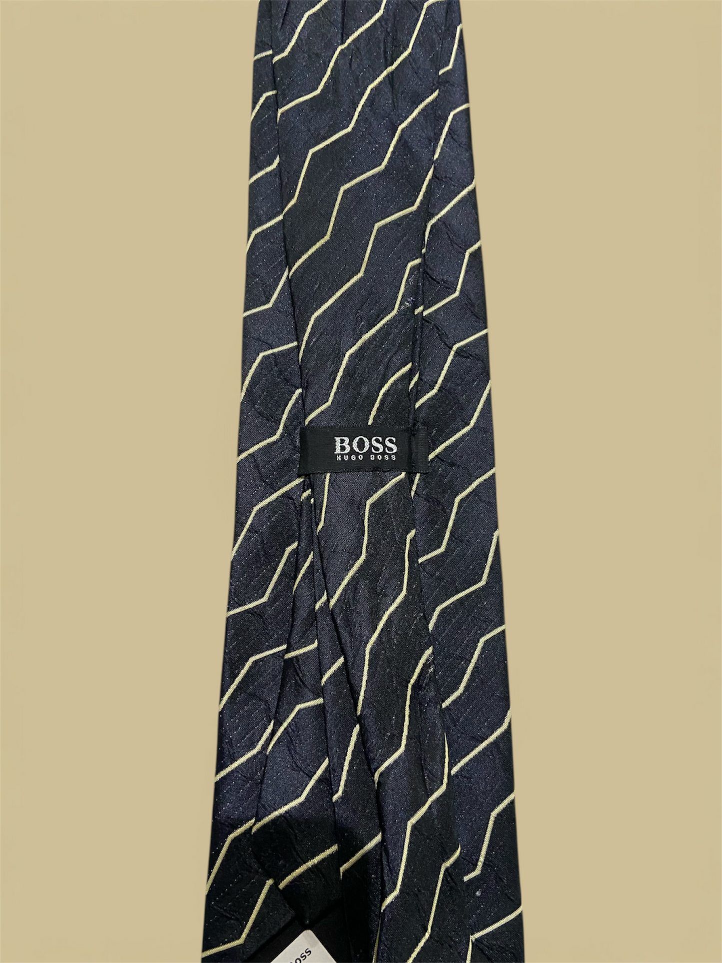 Hugo Boss Black & Tan Jagged & Wavy Stripe Silk Tie