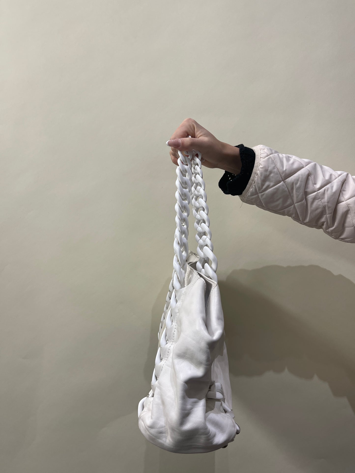 Chanel White Leather Rhodoid Modern Chain Tote