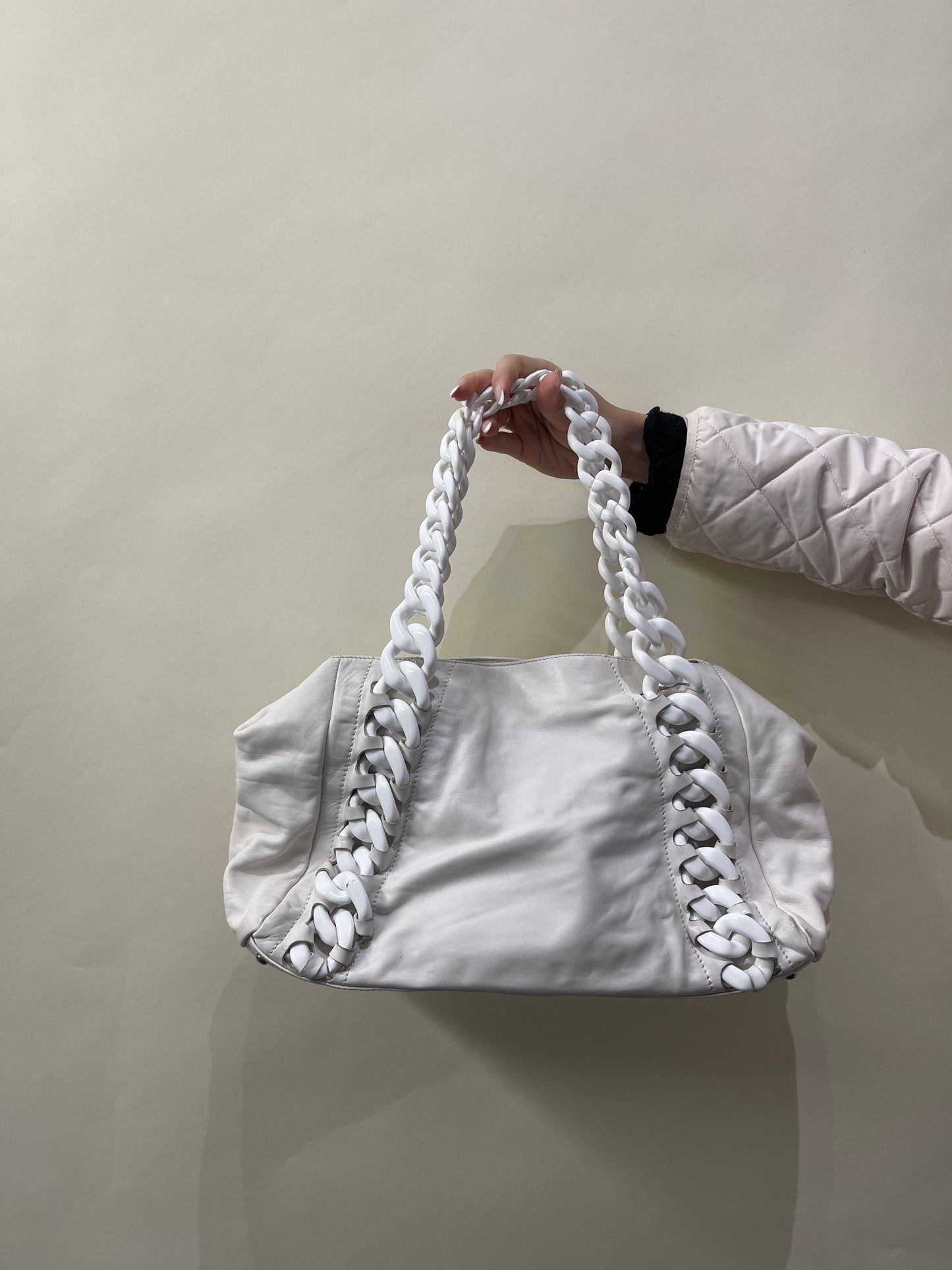 Chanel White Leather Rhodoid Modern Chain Tote