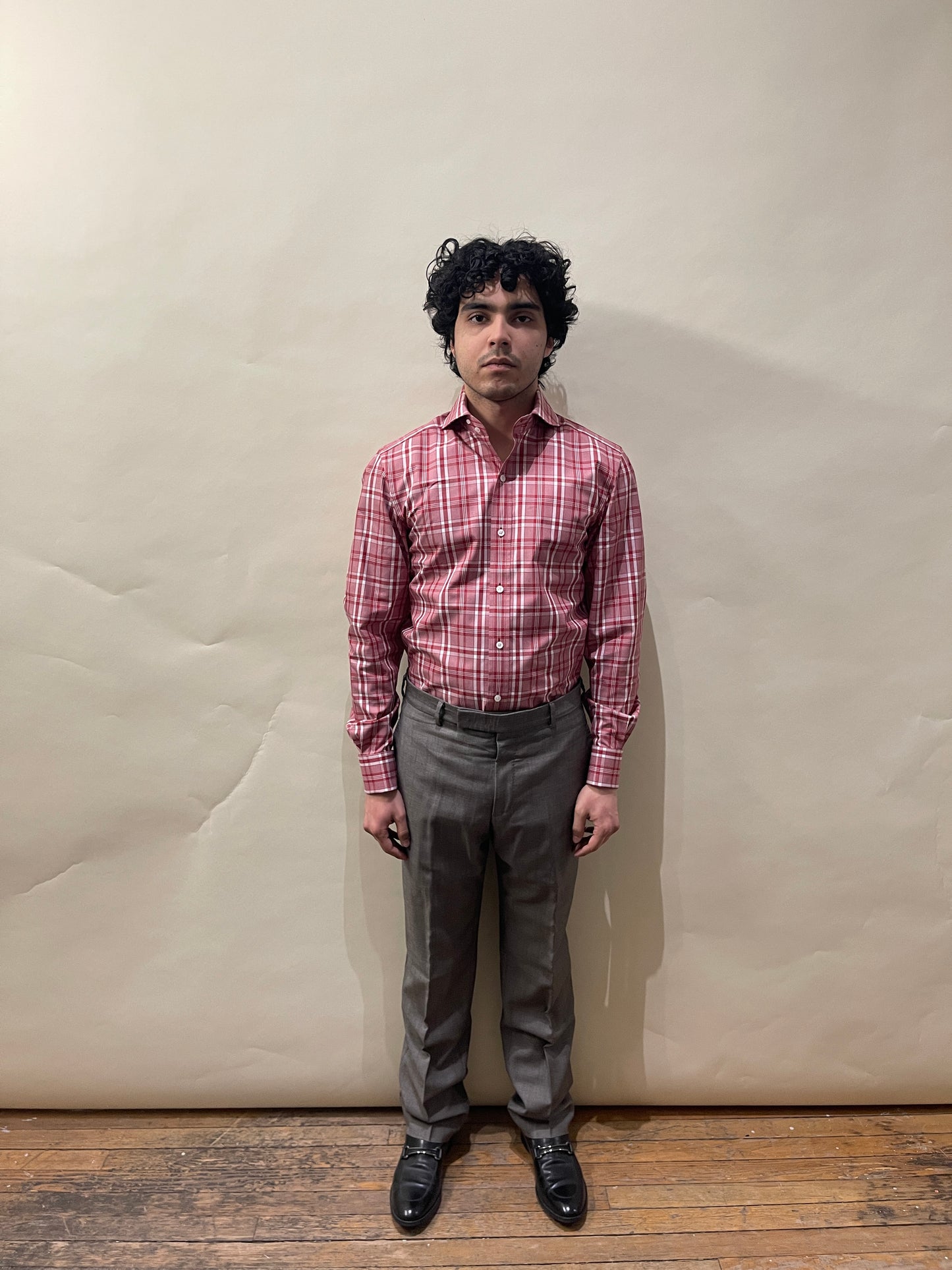 Tom Ford Red & White Plaid Heavy Cotton Dress Shirt 15.5