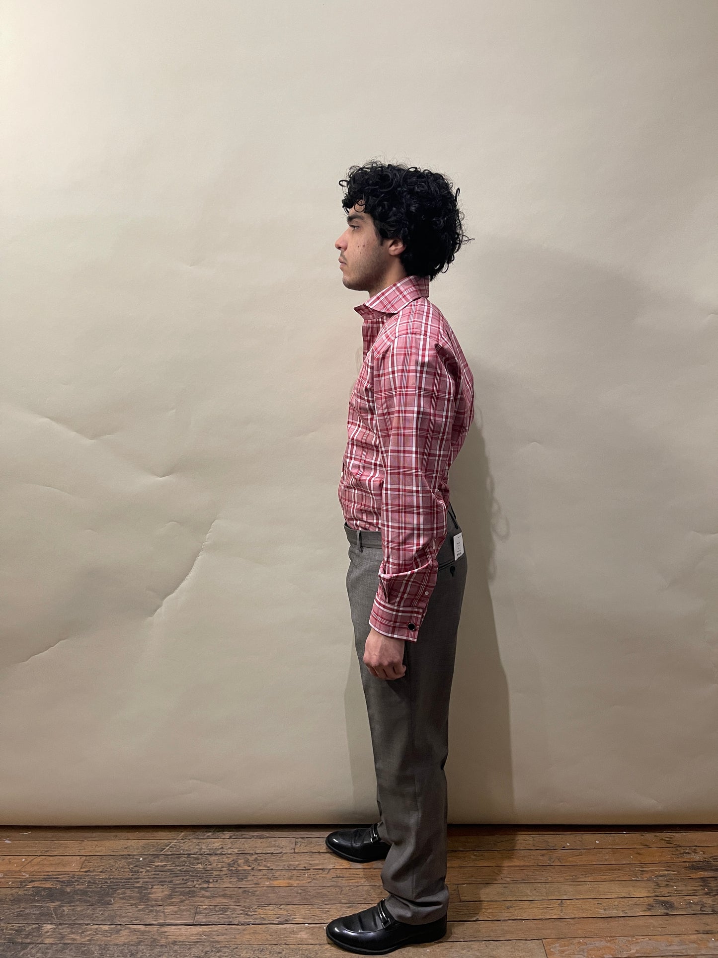 Tom Ford Red & White Plaid Heavy Cotton Dress Shirt 15.5