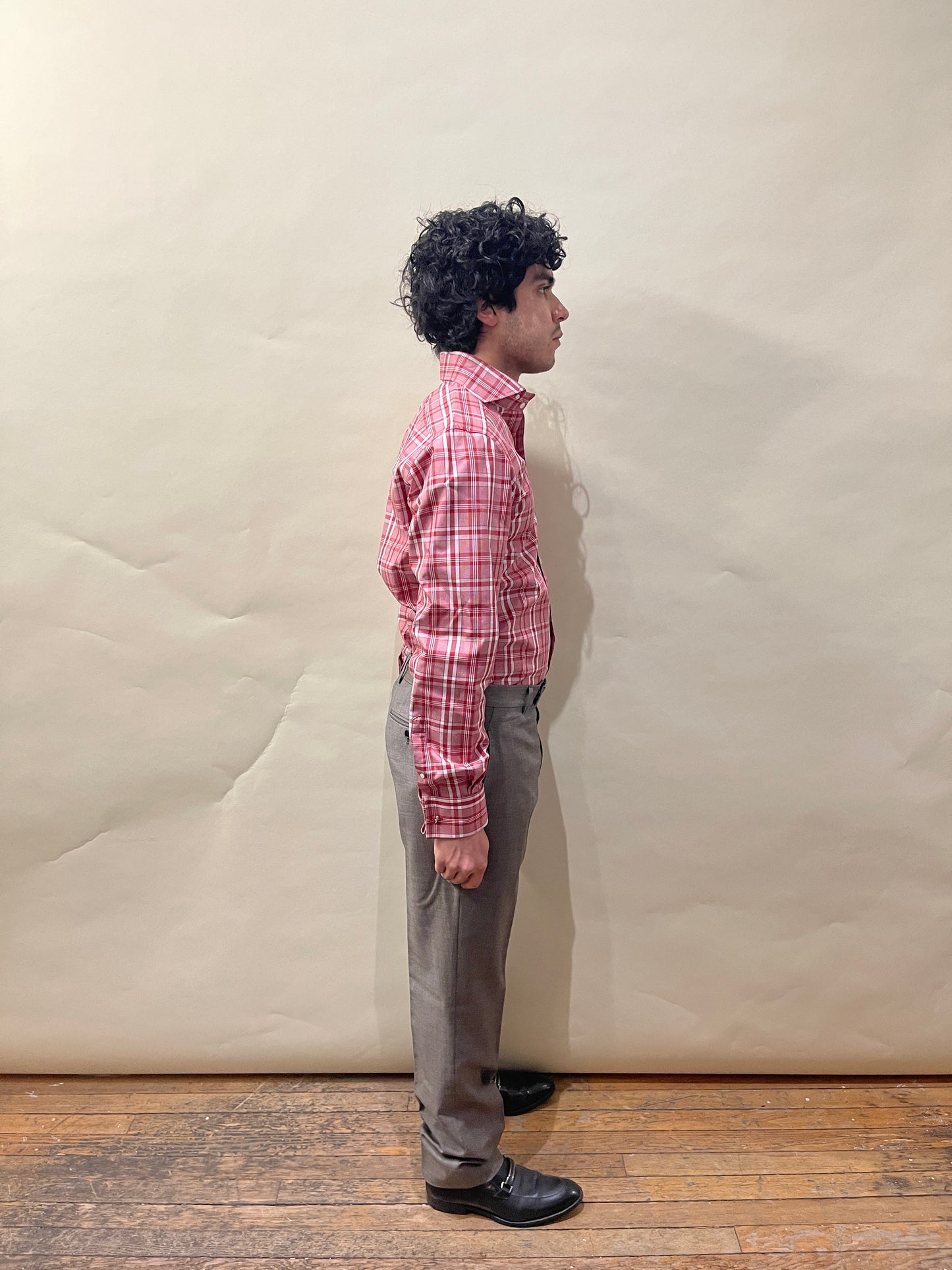 Tom Ford Red & White Plaid Heavy Cotton Dress Shirt 15.5