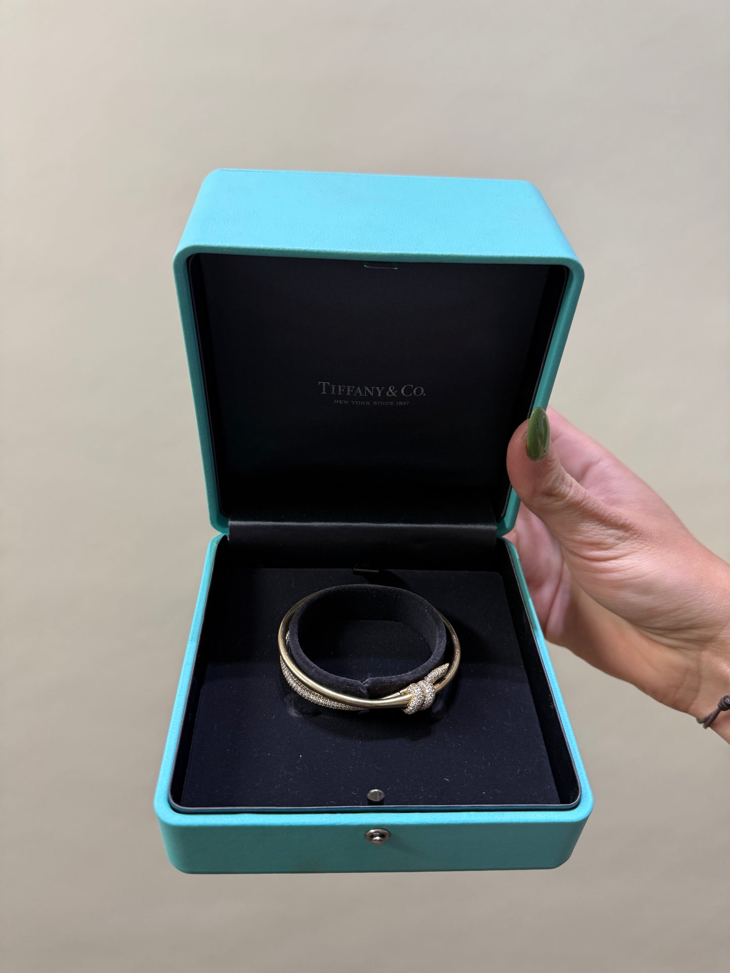 Tiffany & Co. Gold Double Row Hinged Diamond Bangle