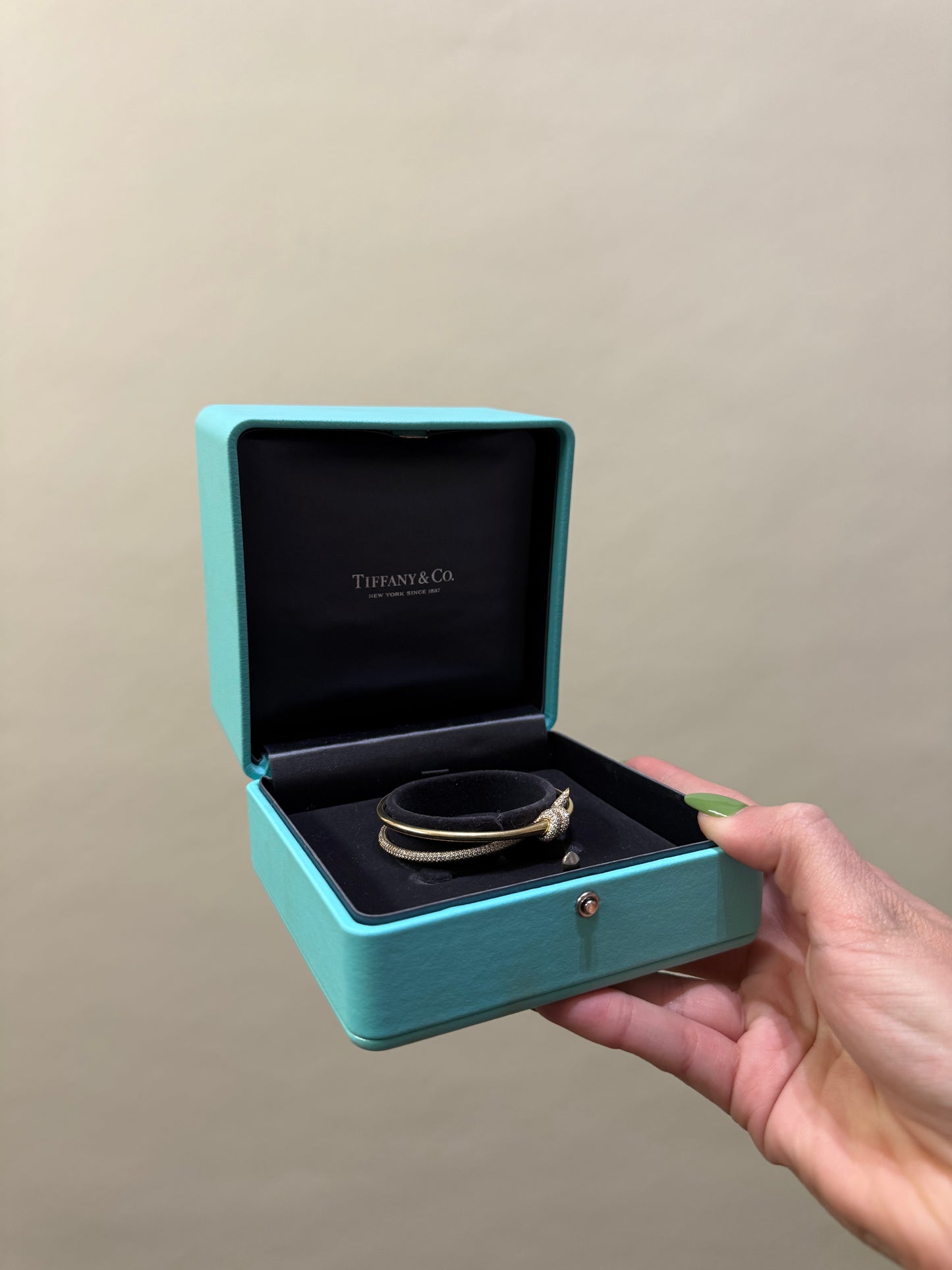 Tiffany & Co. Gold Double Row Hinged Diamond Bangle