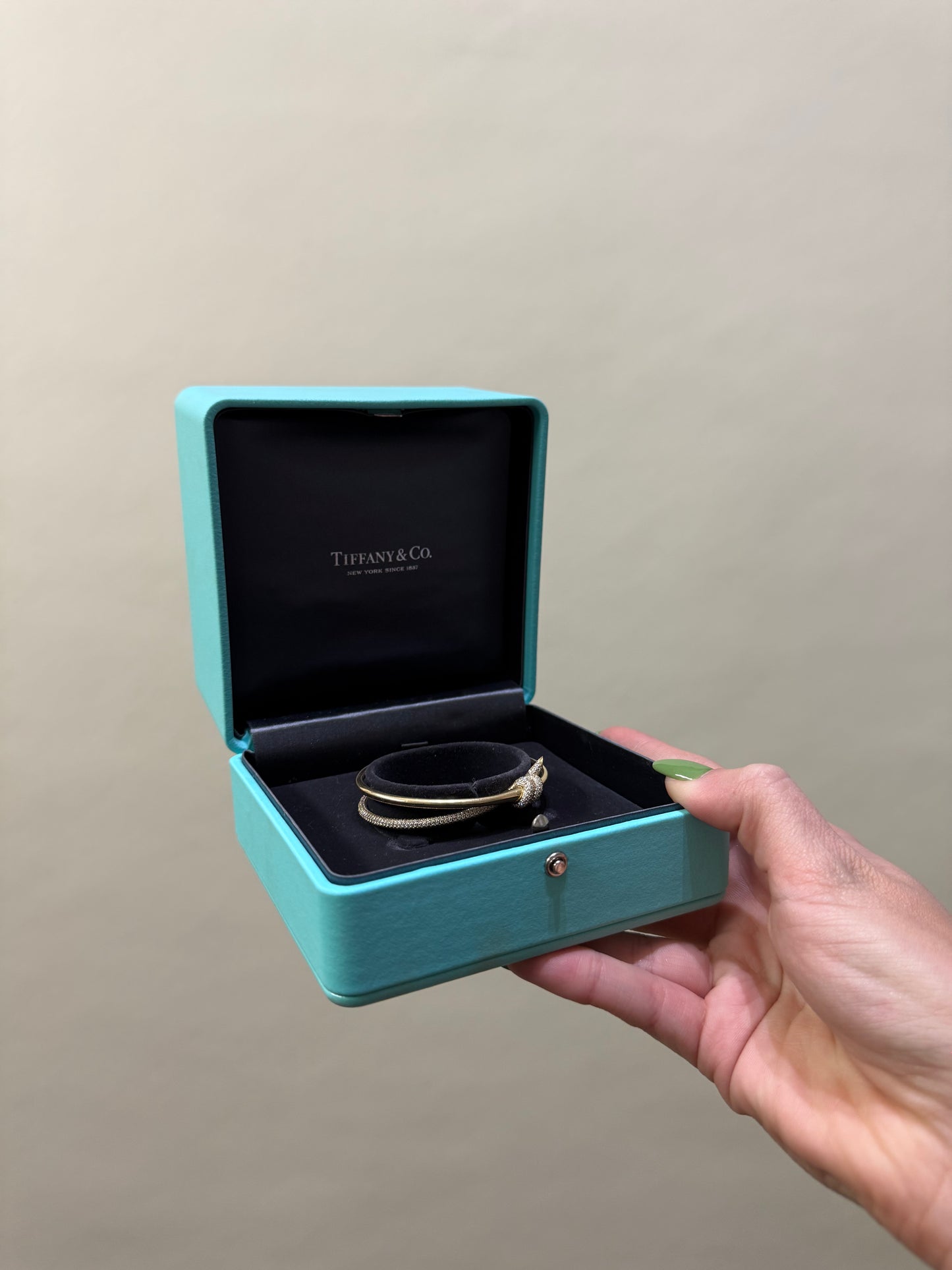 Tiffany & Co. Gold Double Row Hinged Diamond Bangle