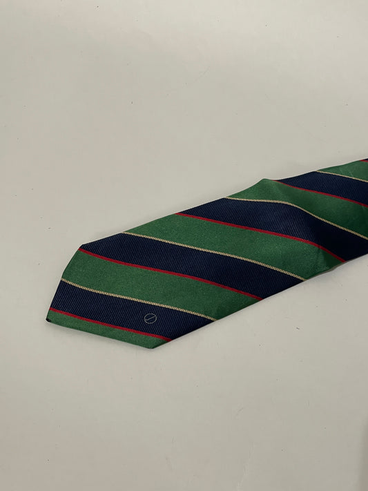 Dunhill Green, Navy, & Red Club Stripe Silk Tie