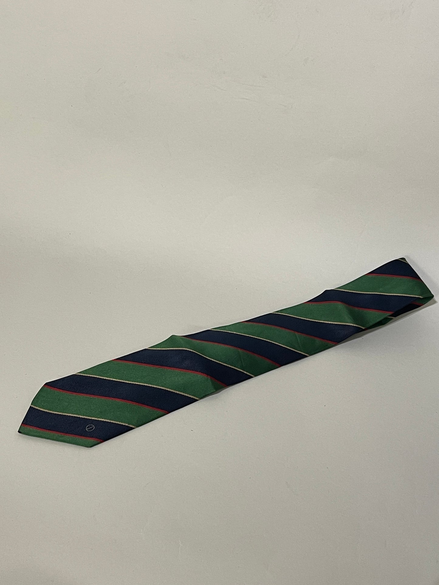 Dunhill Green, Navy, & Red Club Stripe Silk Tie