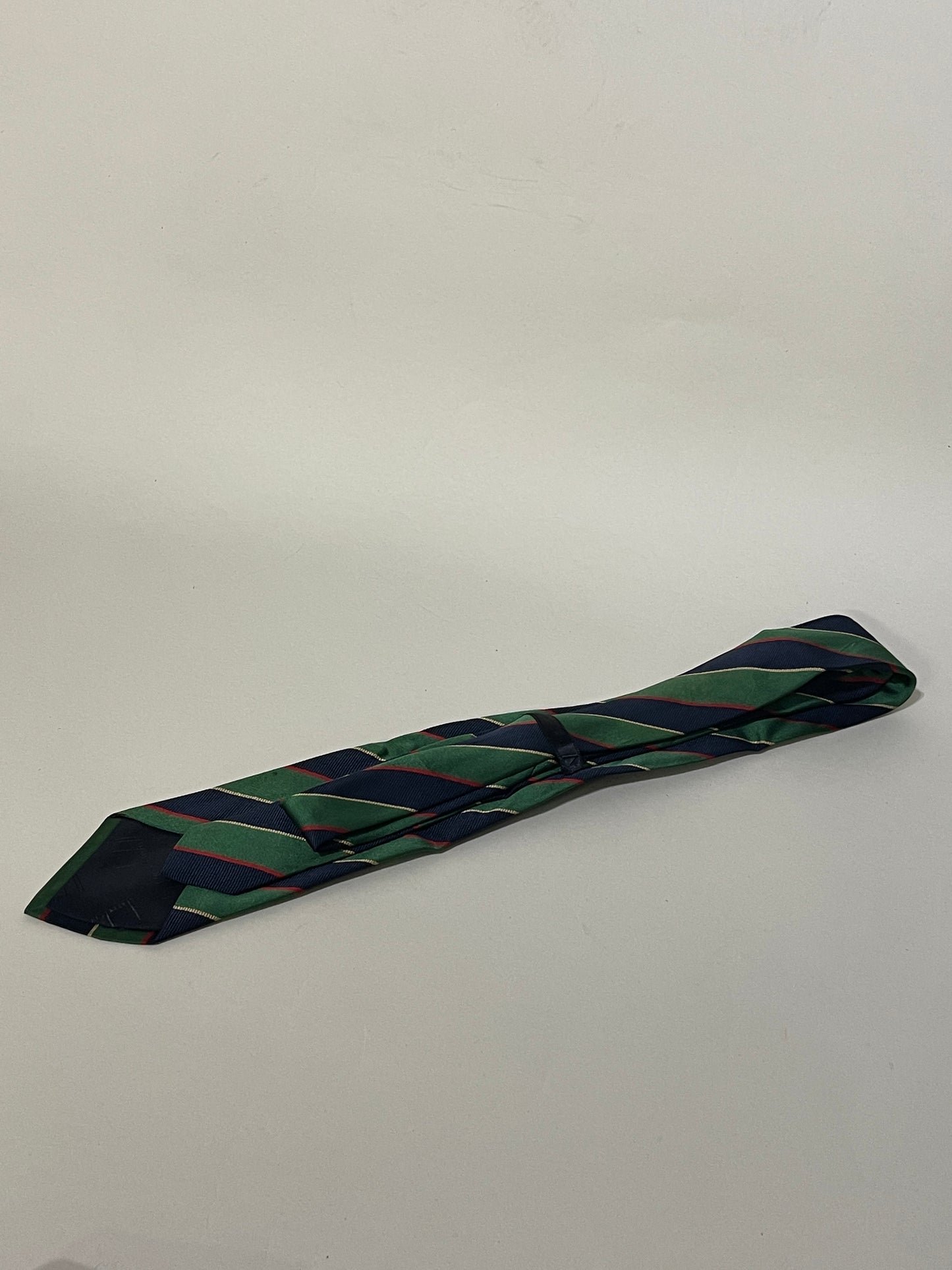 Dunhill Green, Navy, & Red Club Stripe Silk Tie