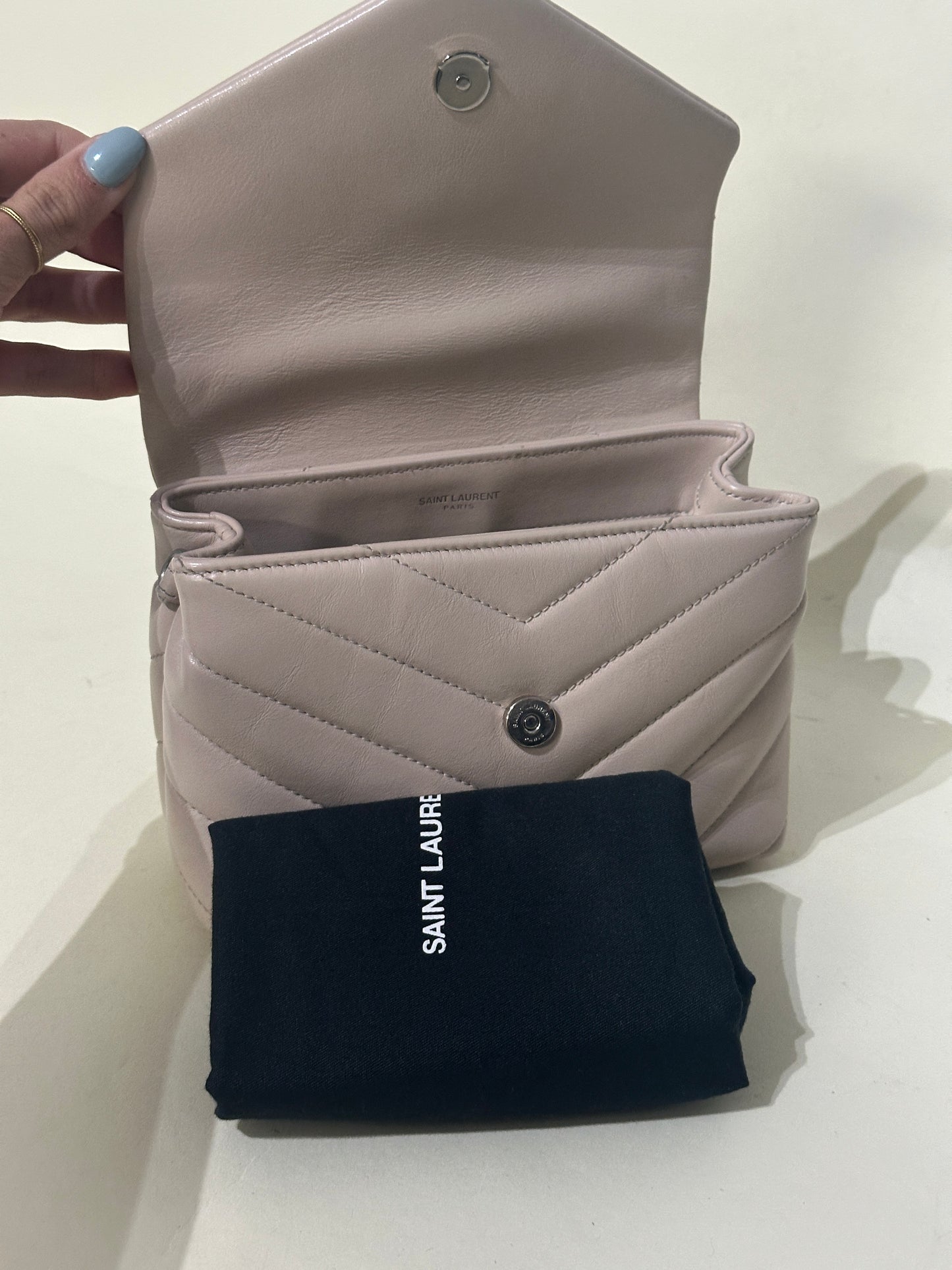 Saint Laurent Beige Calfskin Leather Toy Loulou Bag