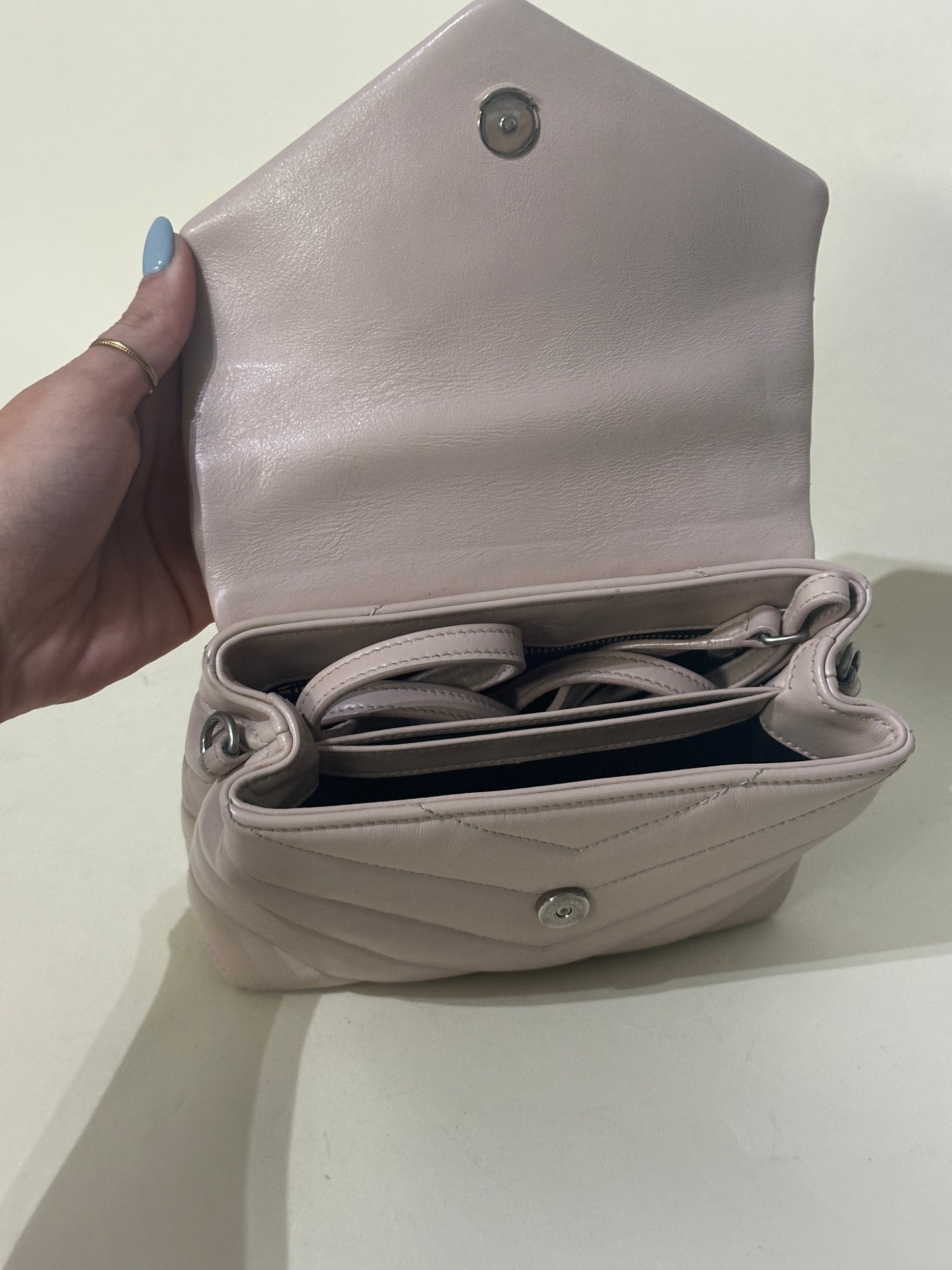 Saint Laurent Beige Calfskin Leather Toy Loulou Bag