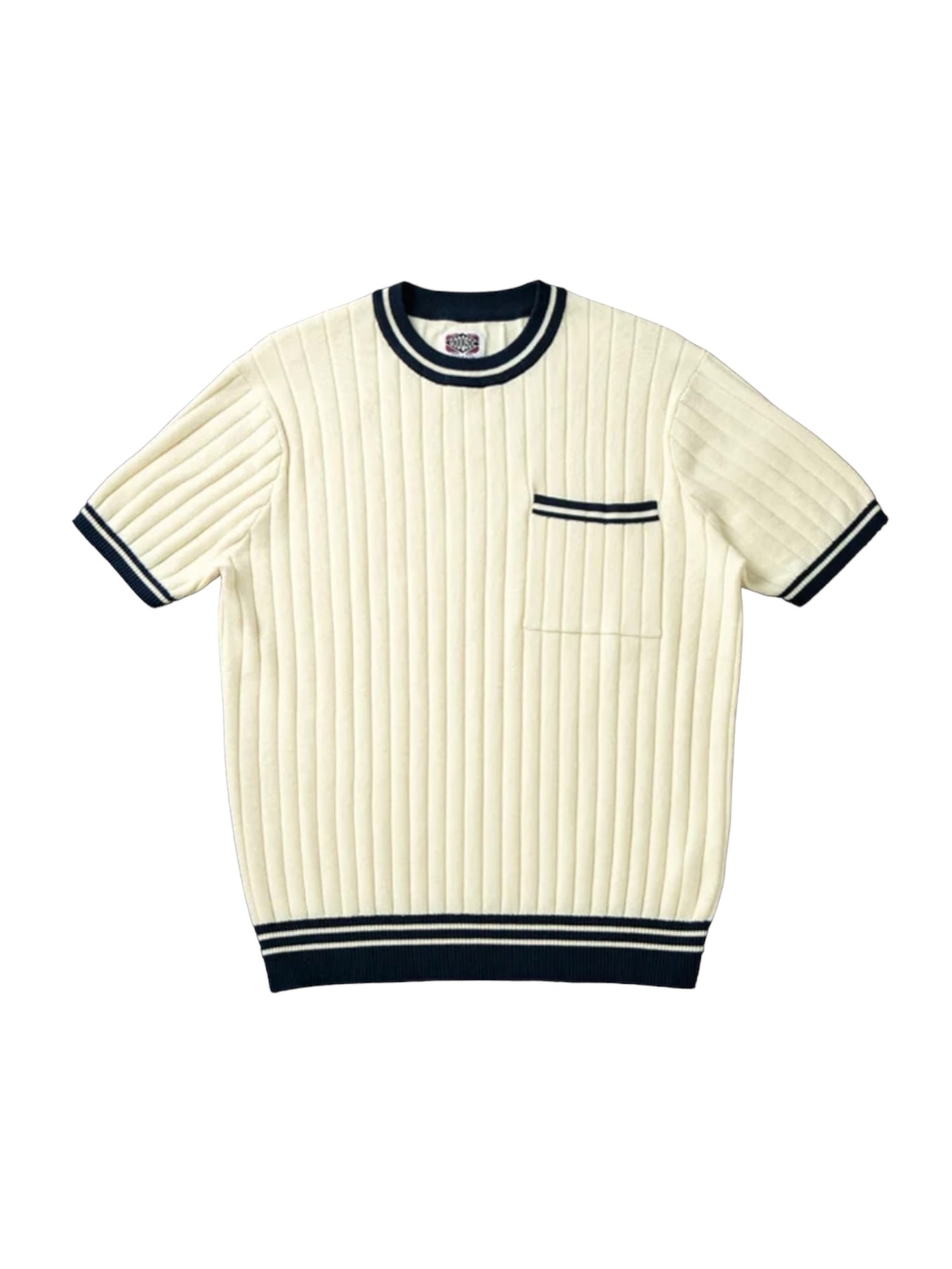 Cream Knit Cotton Cuffed Short Sleeve Shirt