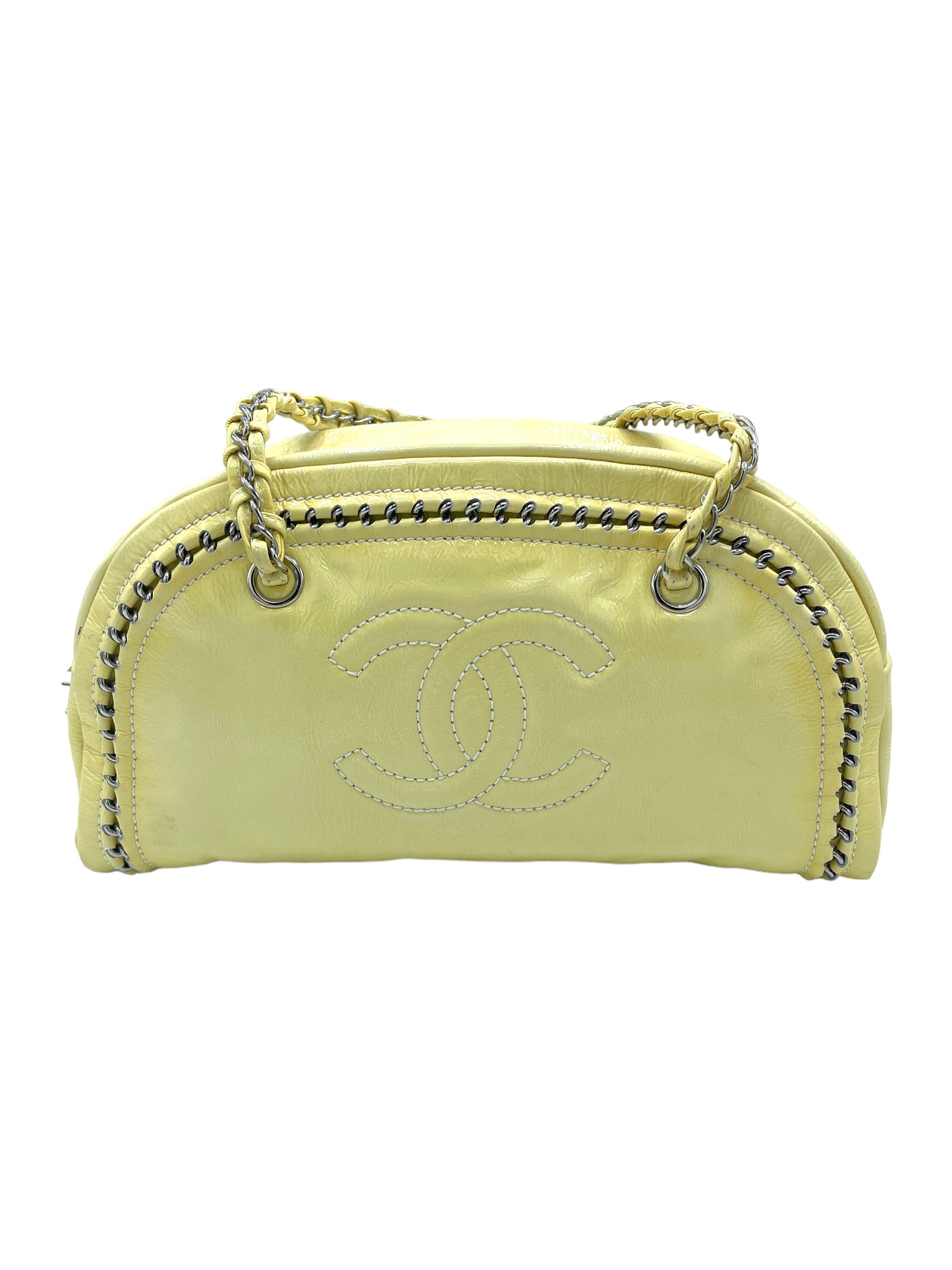 Chanel Yellow Patent Leather Luxe Ligne Bowler Bag