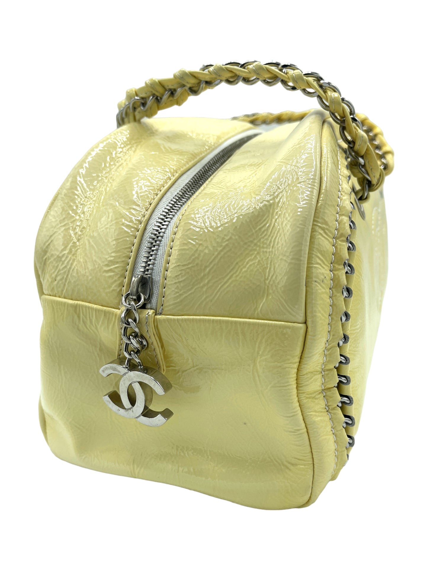 Chanel Yellow Patent Leather Luxe Ligne Bowler Bag