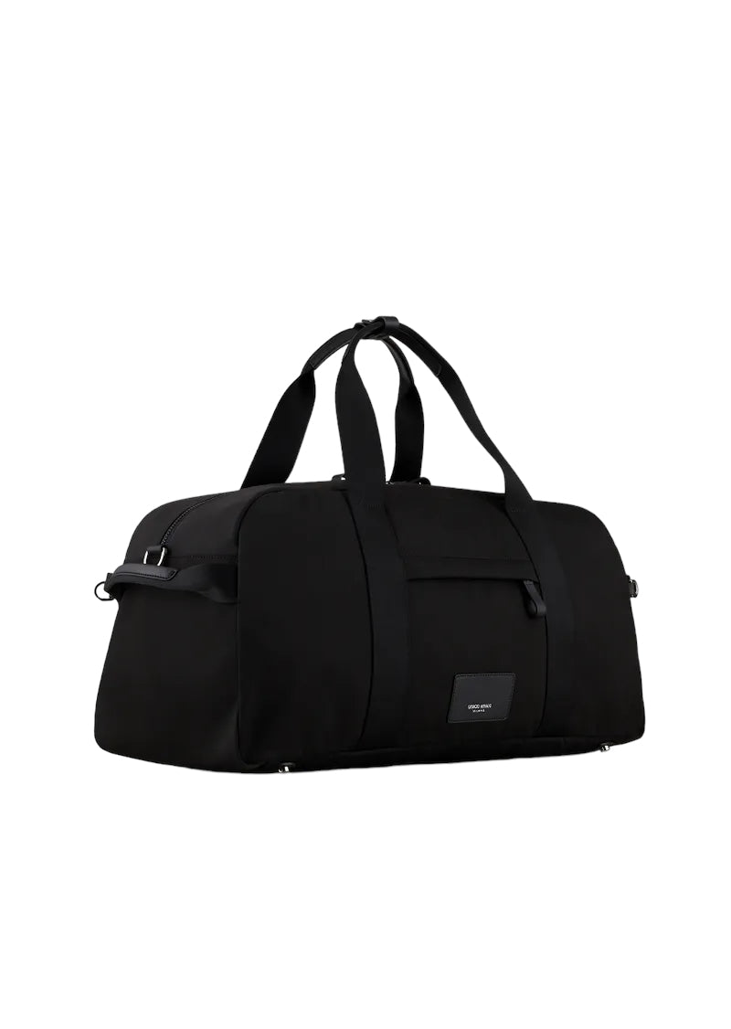 Giorgio Armani Black Sustainable Material Duffle Bag - Genuine Design Luxury Consignment. New & Pre-Owned Clothing, Shoes, & Accessories. Calgary, Canada