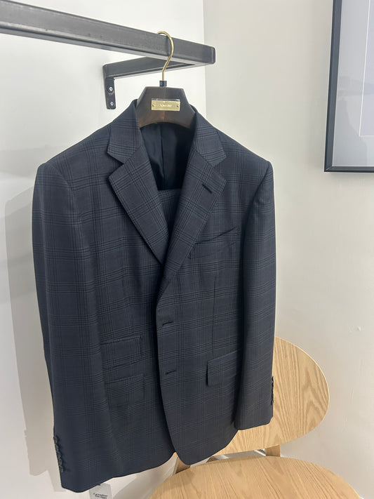 Tom Ford Navy & Black Glen Check Wool 3 Roll 2 Suit 40S