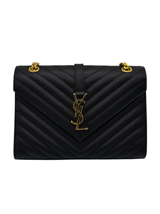 Saint Laurent Black Calf Leather Envelope Medium Bag