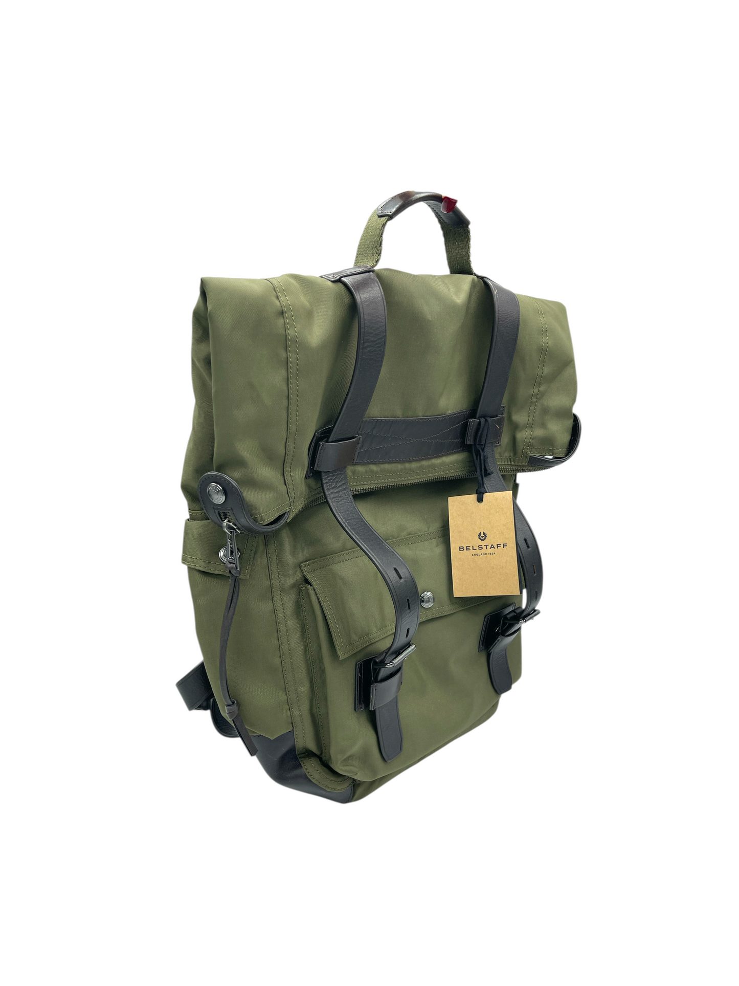 Belstaff Olive Green Nylon & Leather Backpack