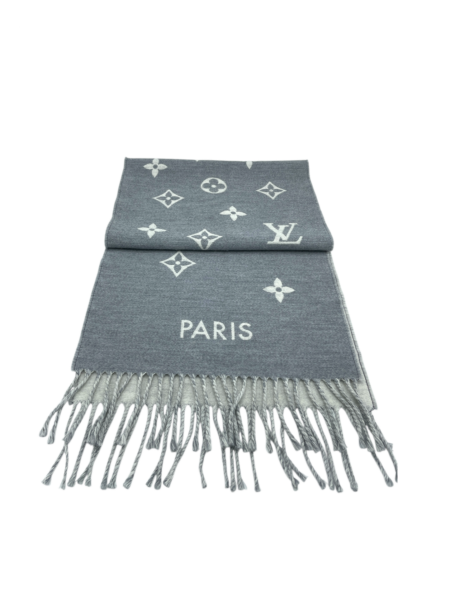 Louis Vuitton Light Grey & White All About Monogram Wool Scarf