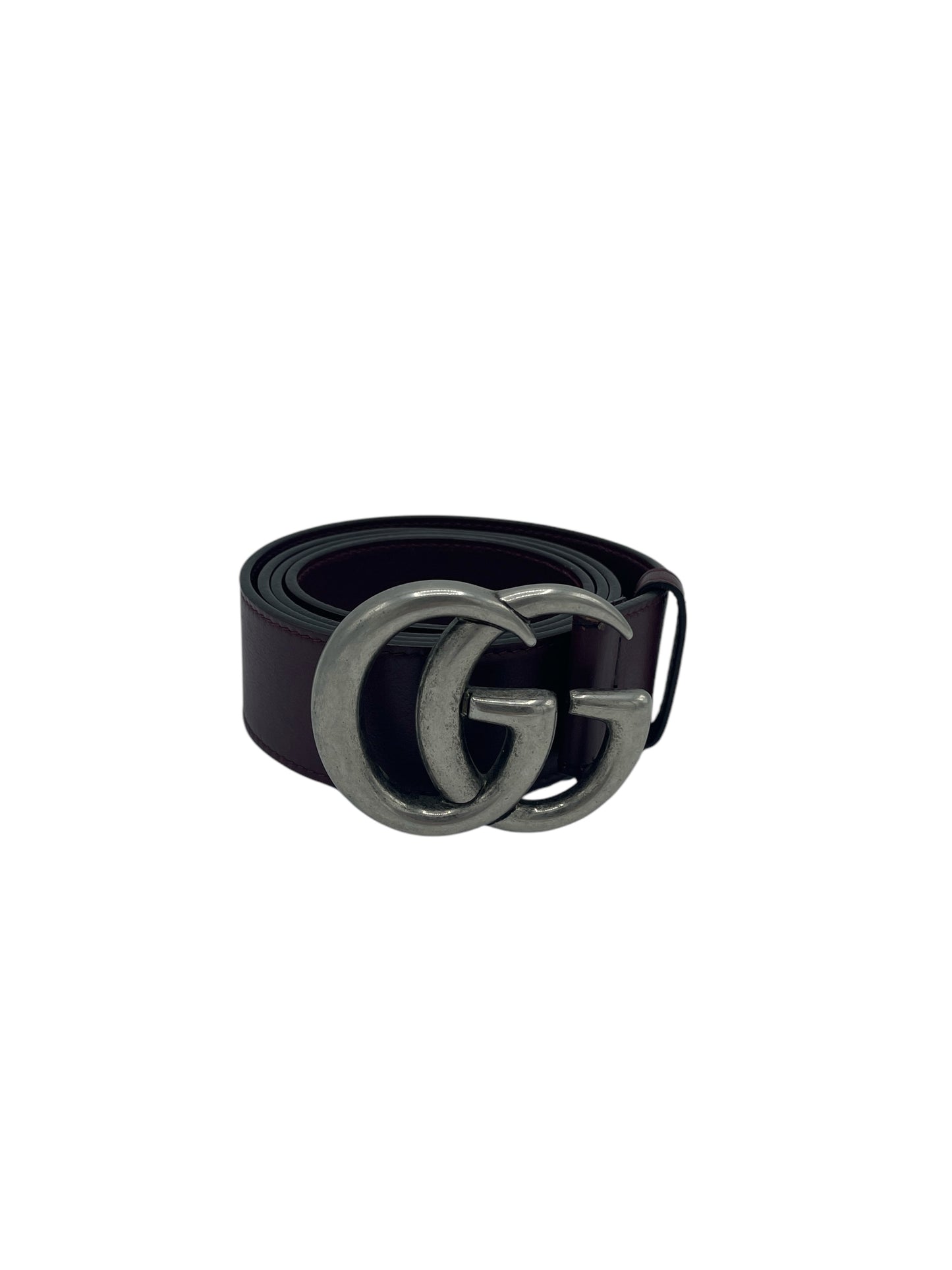 Gucci Eggplant & Silver GG Marmont Leather Belt 36