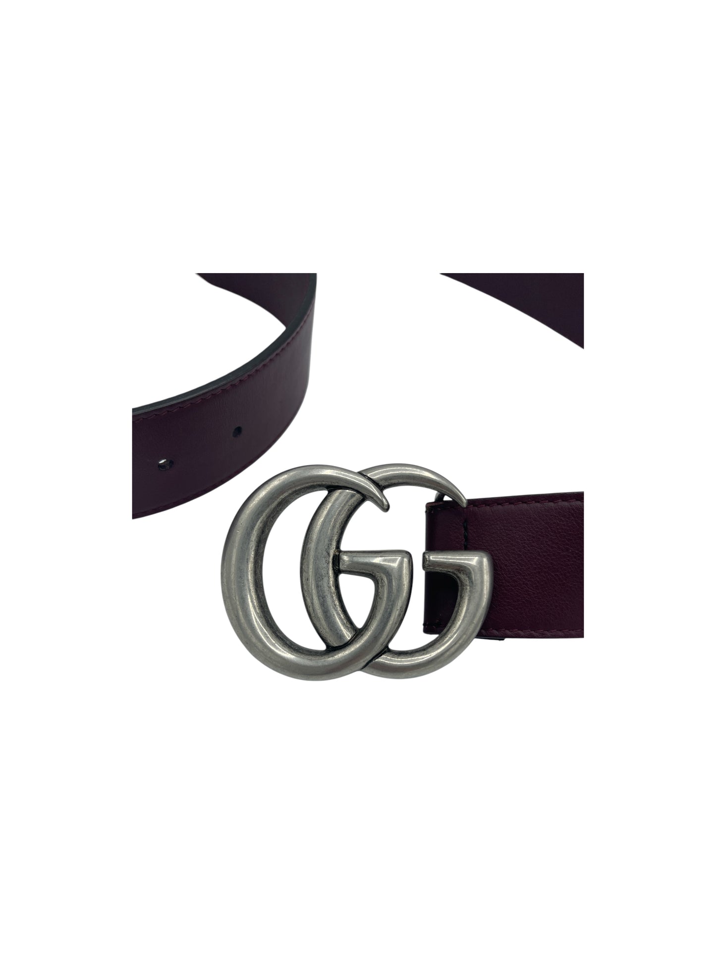 Gucci Eggplant & Silver GG Marmont Leather Belt 36